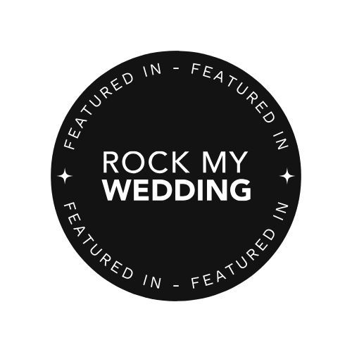 Black and white circular badge design for Rock My Wedding featuring text.