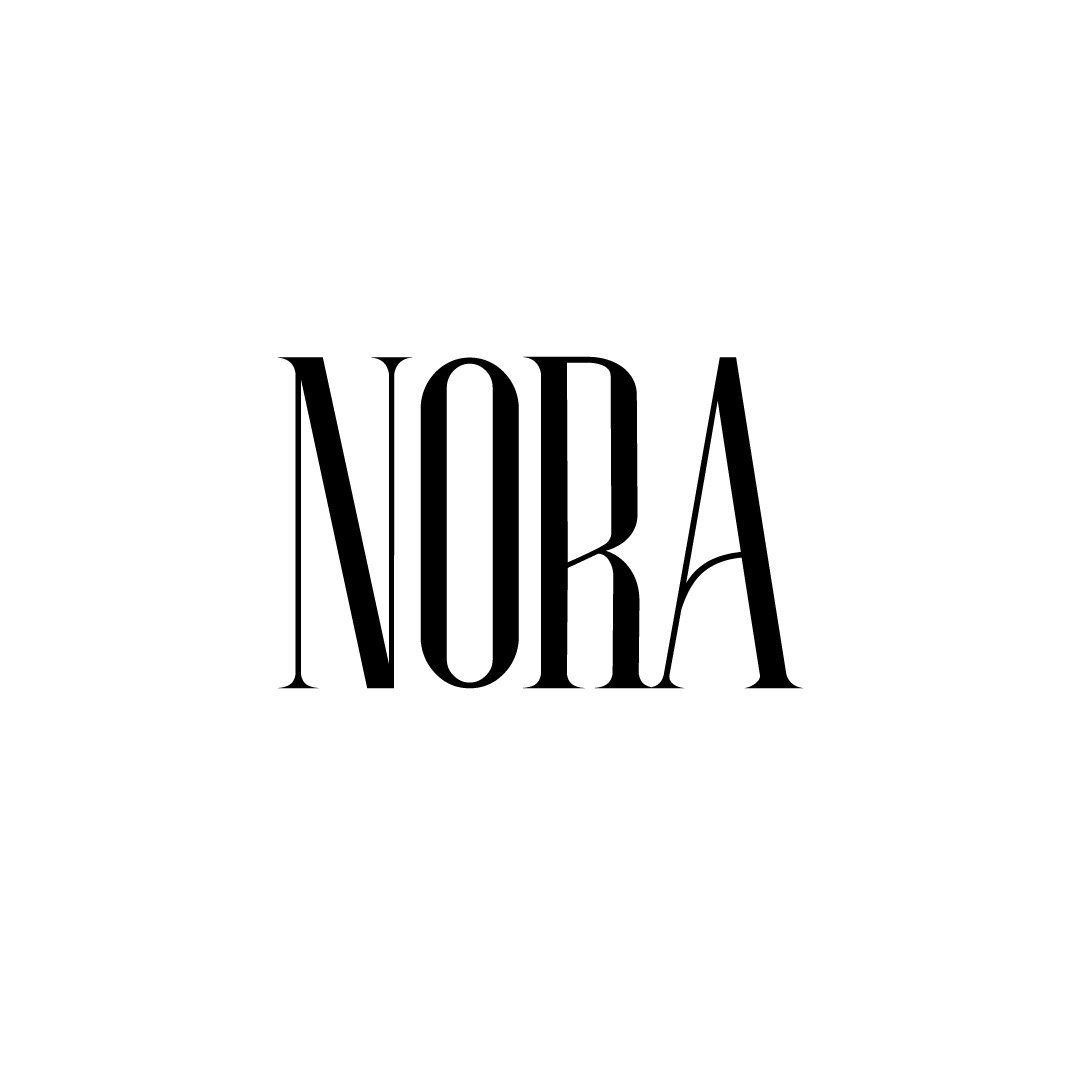 Modern typography showing NORA in stylized black lettering.