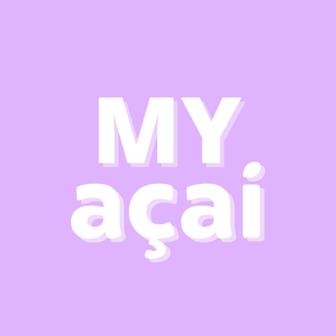 White text spelling MY and ACAI on lavender purple background.