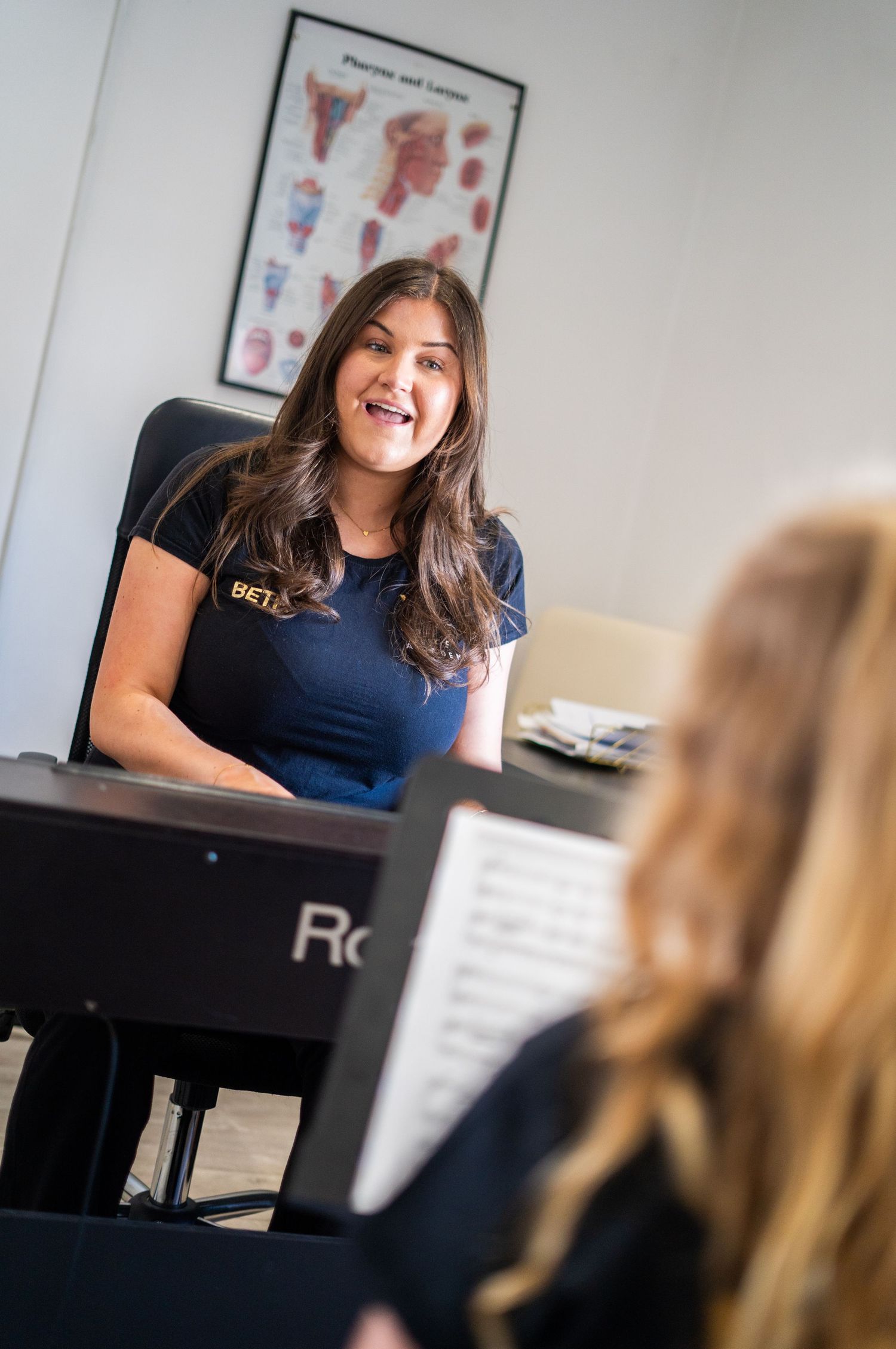 Students participating in a piano lesson with enthusiasm.