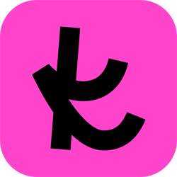 Kickstarter crowdfunding platform app icon with black logo on bright pink background.