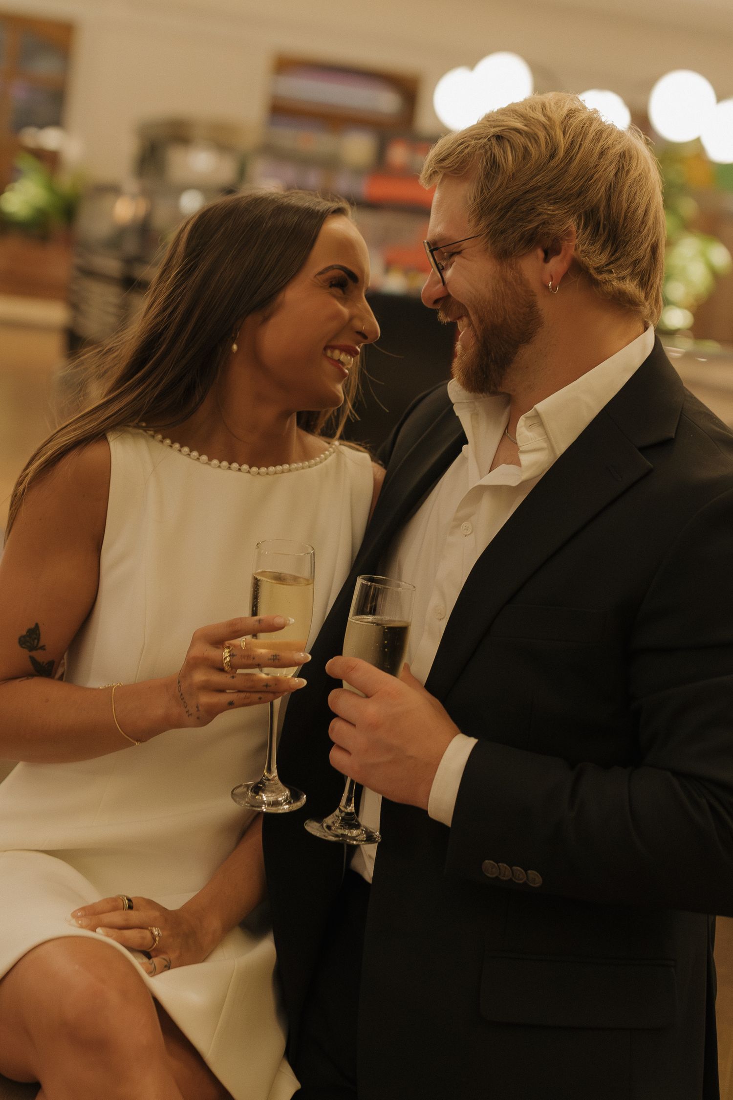 Couple sharing a drink together during an intimate date night