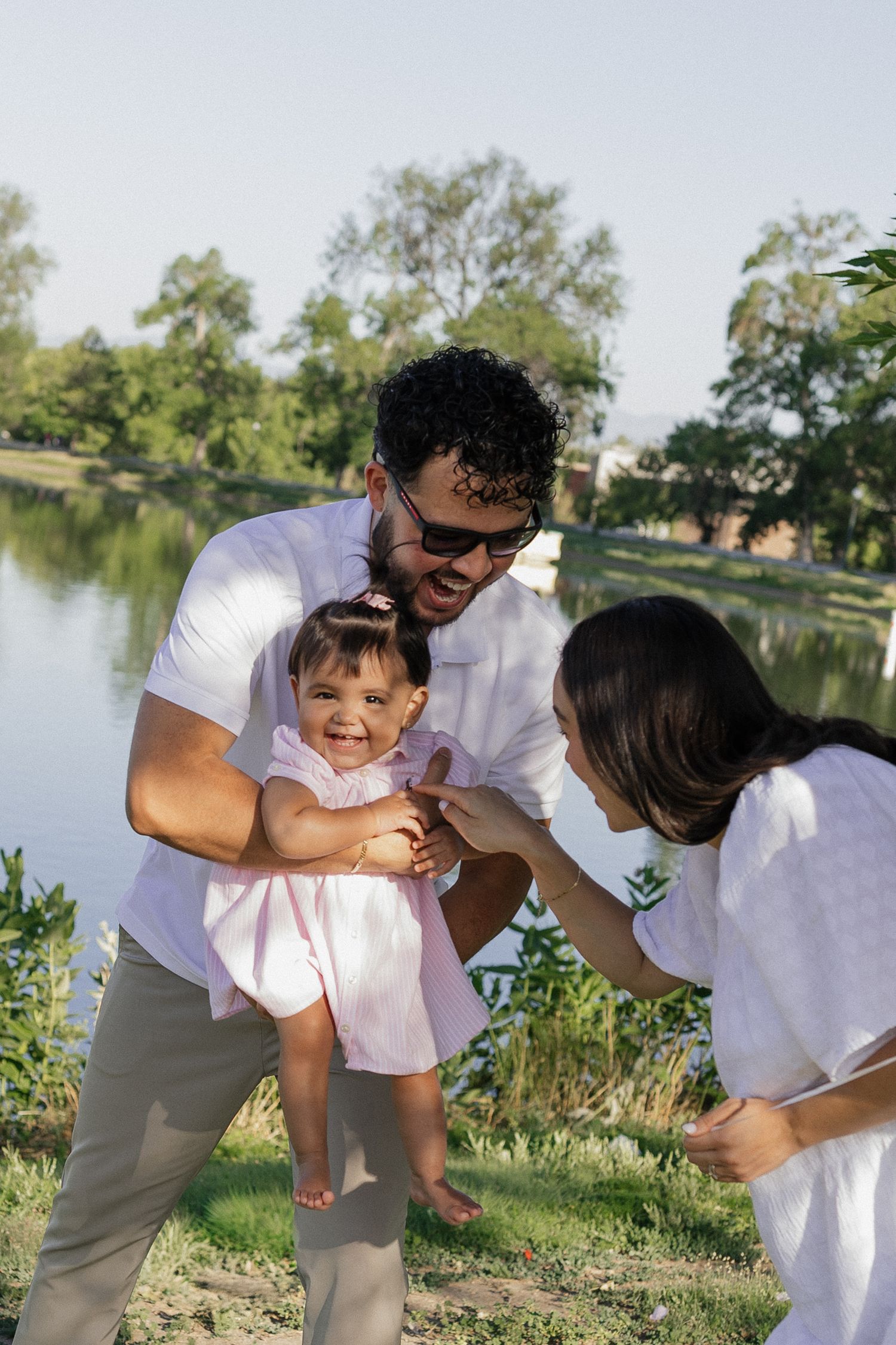 Family sharing a joyful moment together outdoors