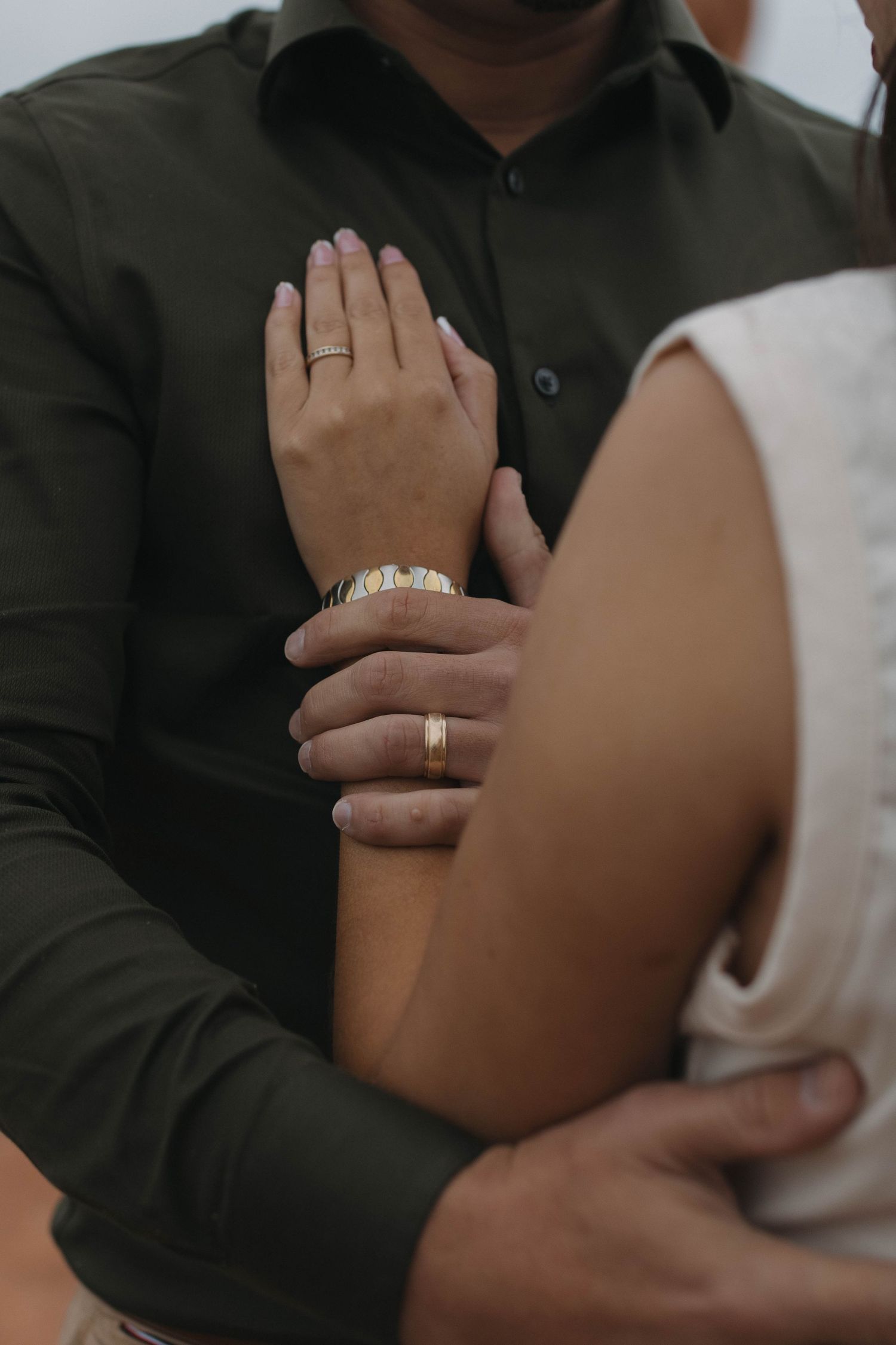 Couple sharing an intimate embrace during a natural and romantic couples photography session