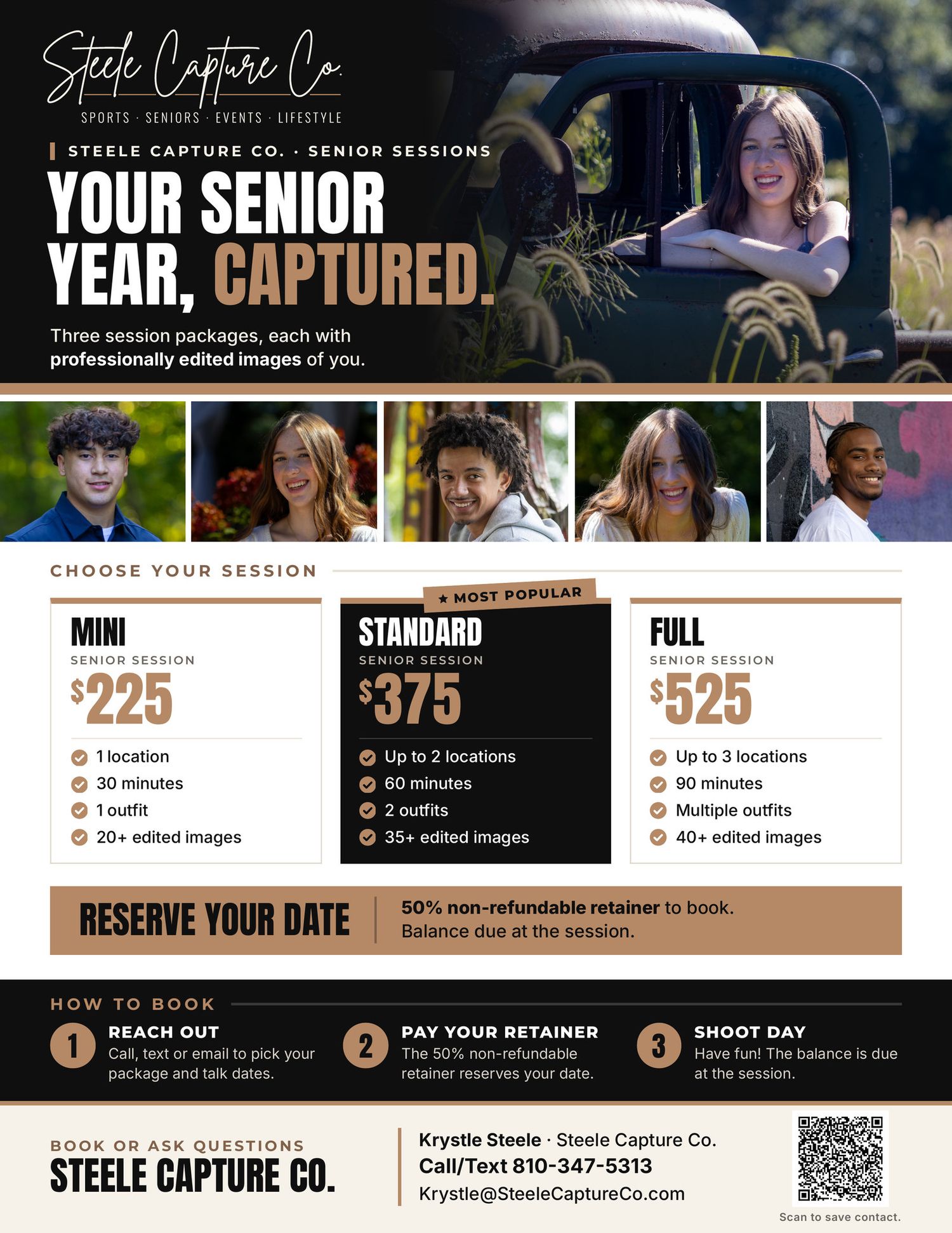 Steele Capture Co. 2026 senior sessions price guide