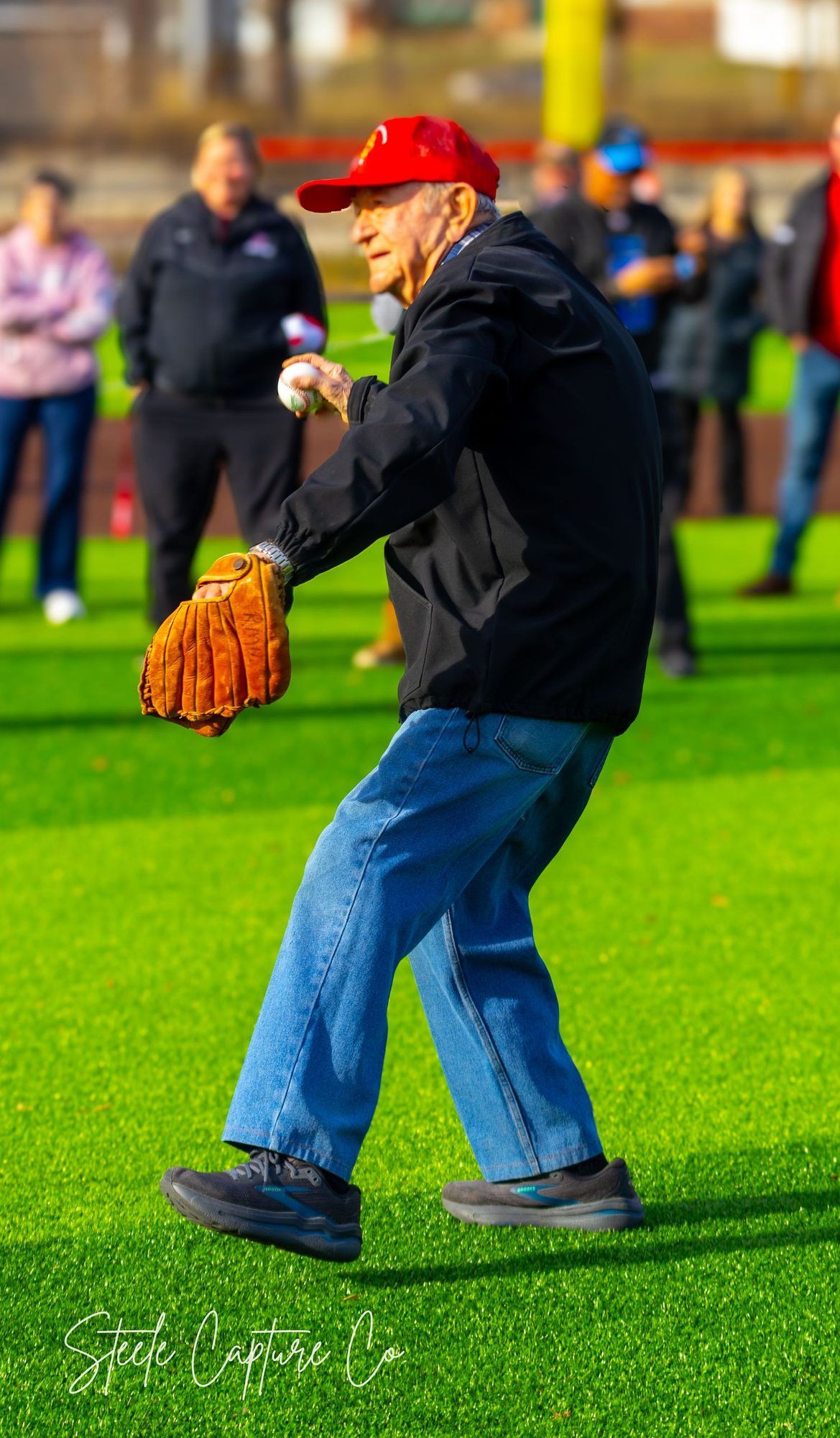 Community first pitch at Mary Crapo baseball field