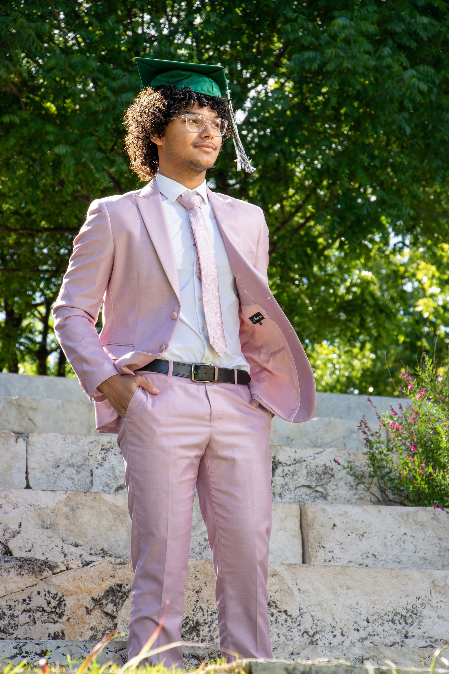 Outdoor Graduation Portrait Session with Greenery in Oklahoma City