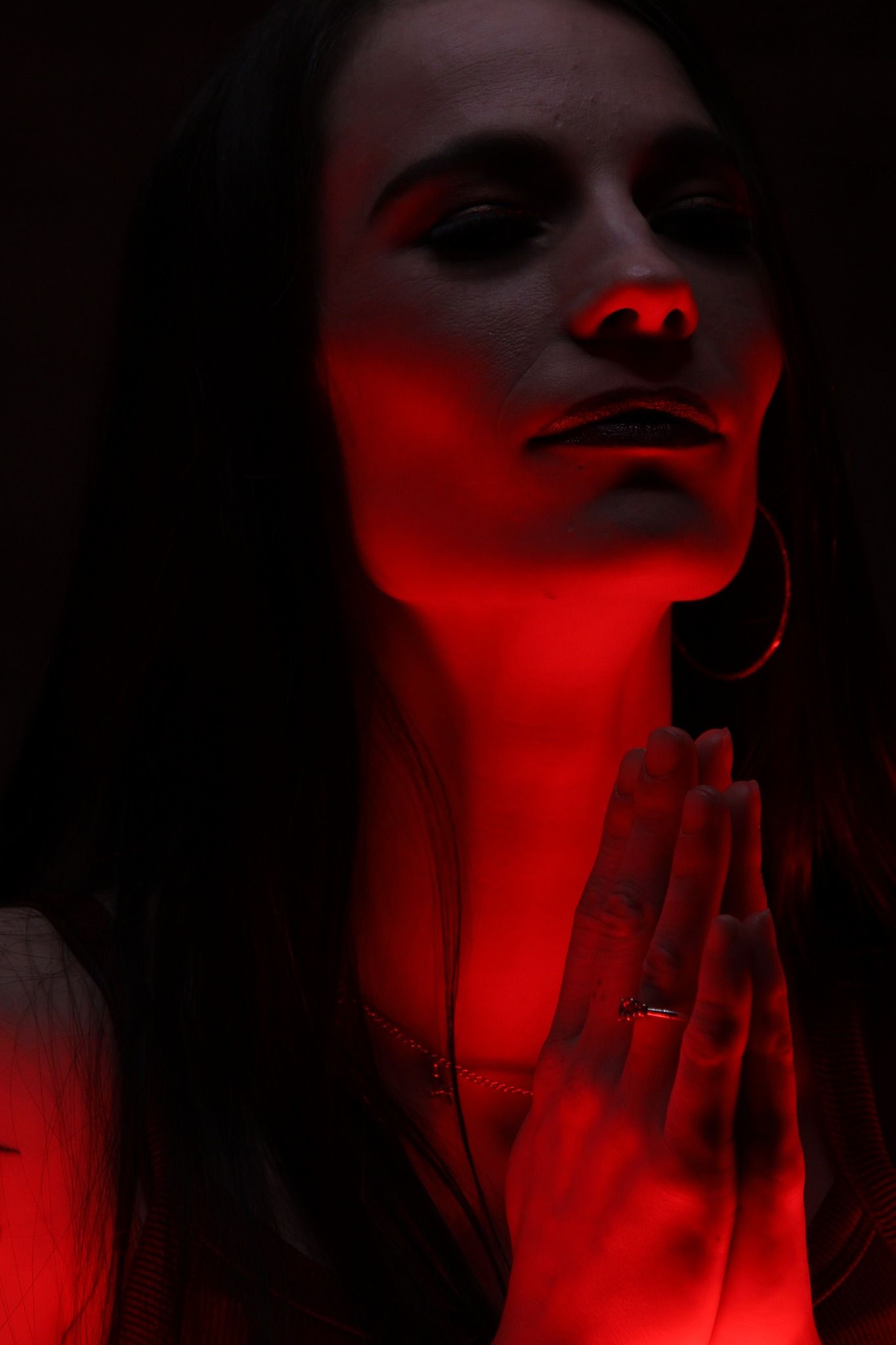 Creative Studio Portrait with Dramatic Red Lighting in Oklahoma City