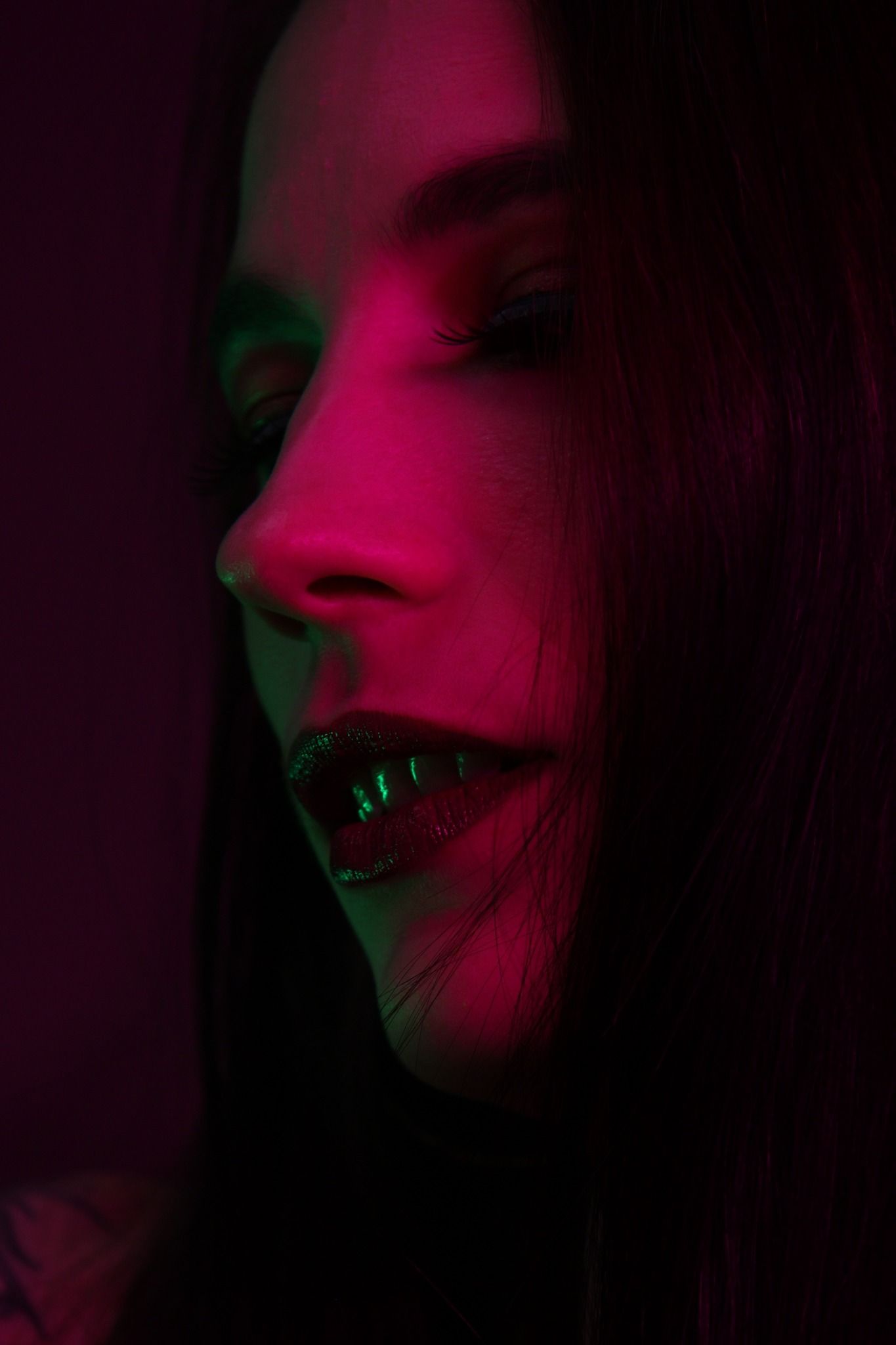 Creative Studio Portrait with Dramatic Red Lighting Profile in Oklahoma City