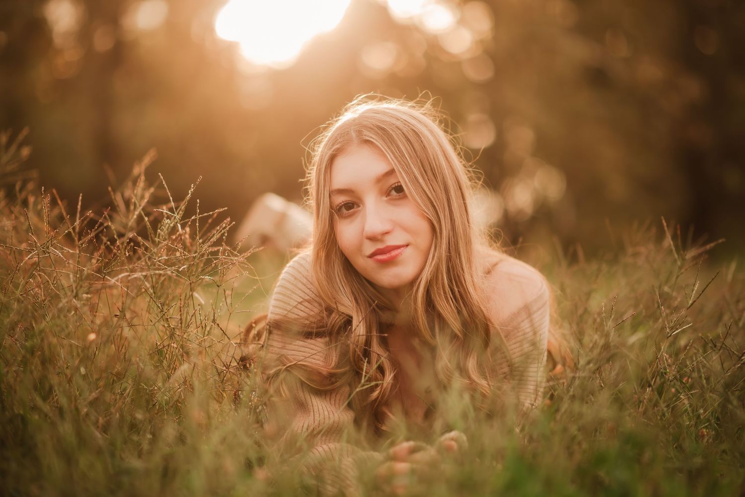 A series of dreamy portraits in a golden wheat field during sunset with warm sepia tones and natural lighting.