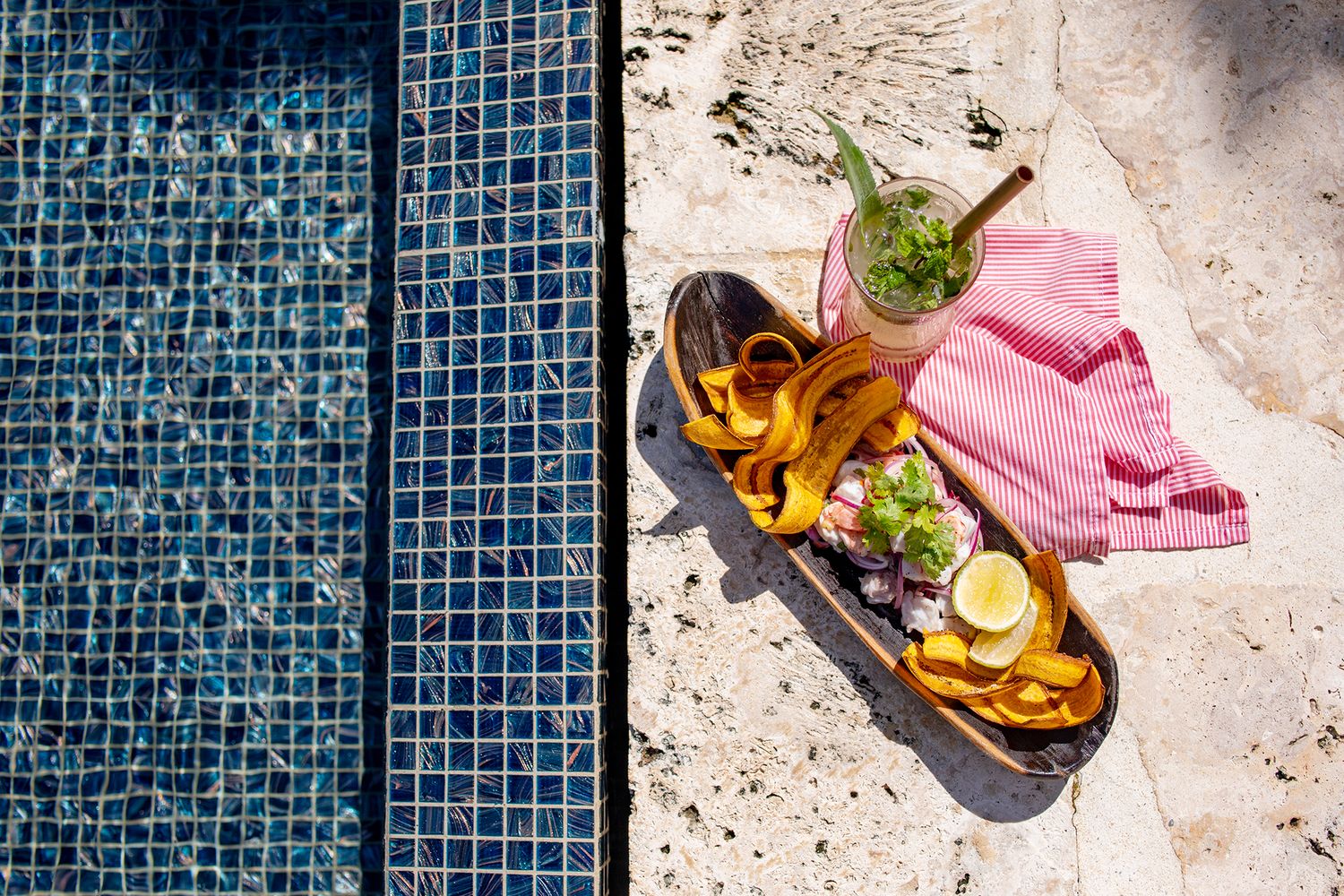 poolside Culinary & lifestyle photography for Limilia Restaurant at Itz'ana resort in Placencia Belize, by Braata