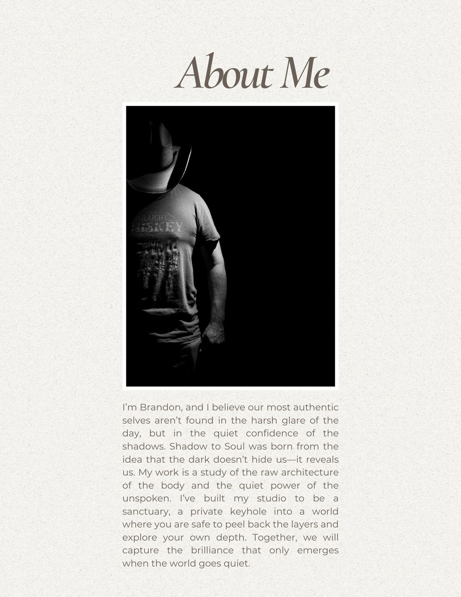 A minimalist magazine layout with black and white design featuring text and abstract imagery.