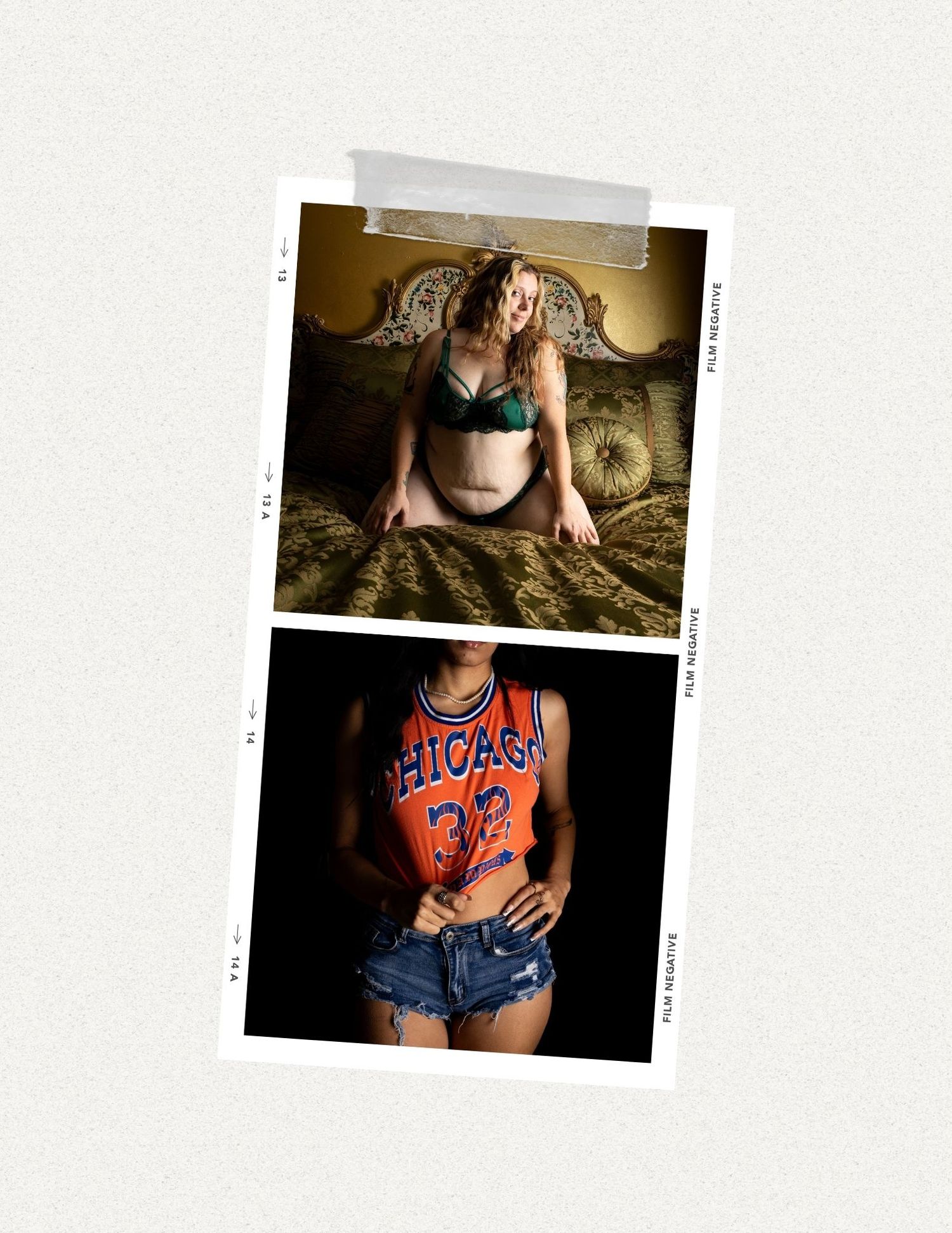 A series of artistic boudoir photography shots arranged in a horizontal strip layout.