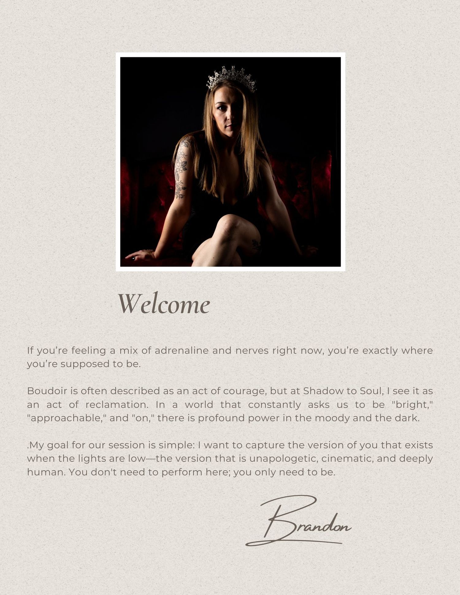 A collection of website screenshots showing welcome text and design elements in muted tones.