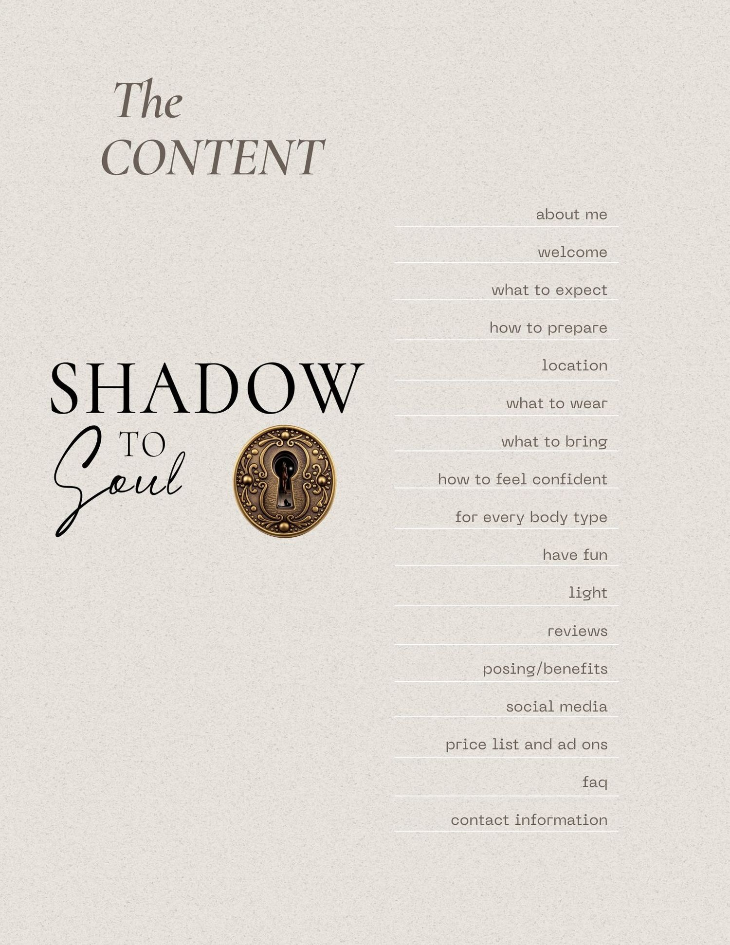 Minimalist design header showing 'The Shadow' with navigation menu items and decorative elements.