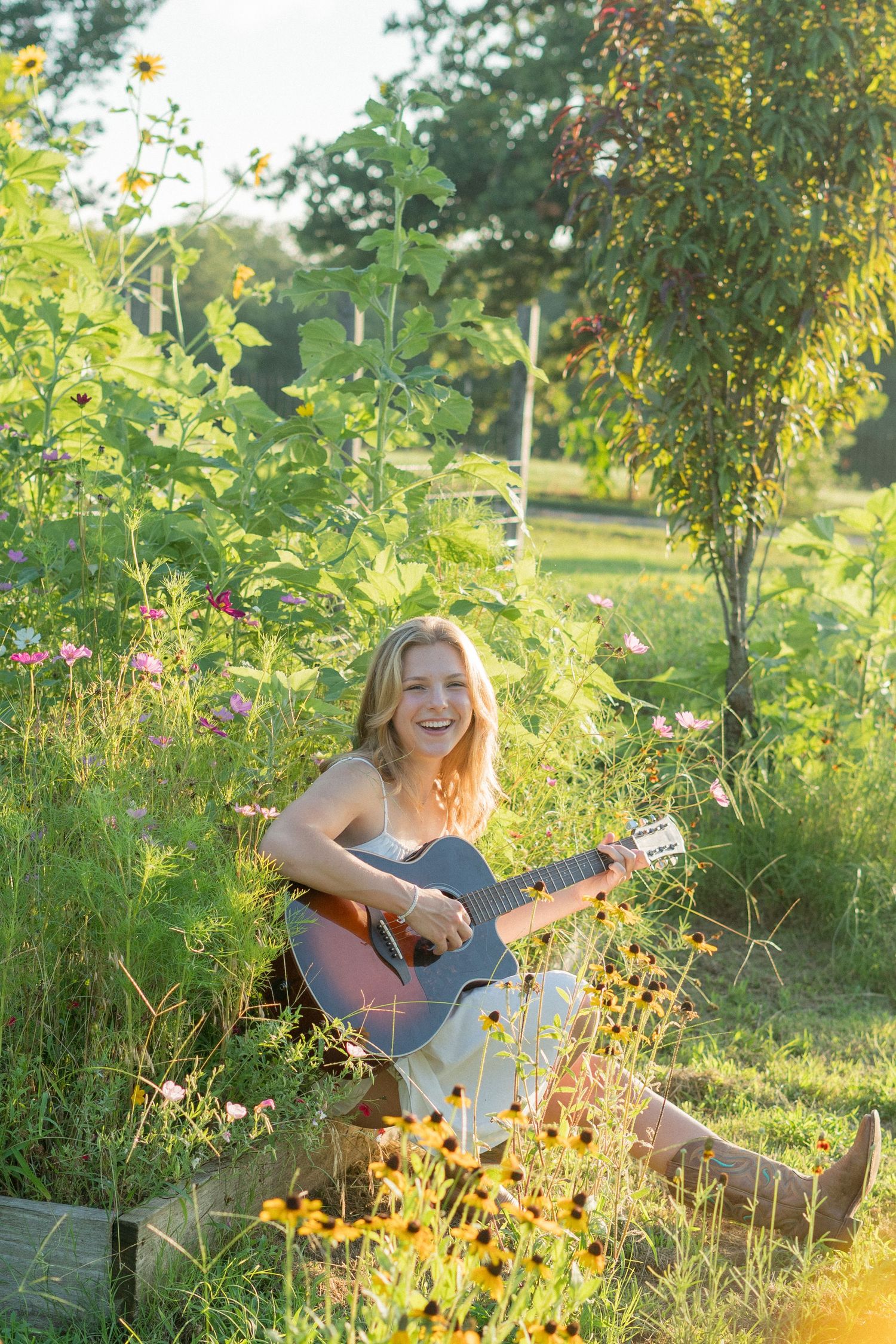 Flowy dress senior session golden field Weatherford Texas