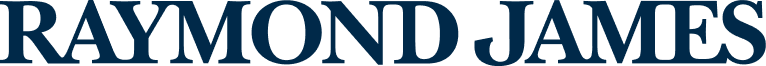 Raymond James financial services company wordmark logo in navy blue.