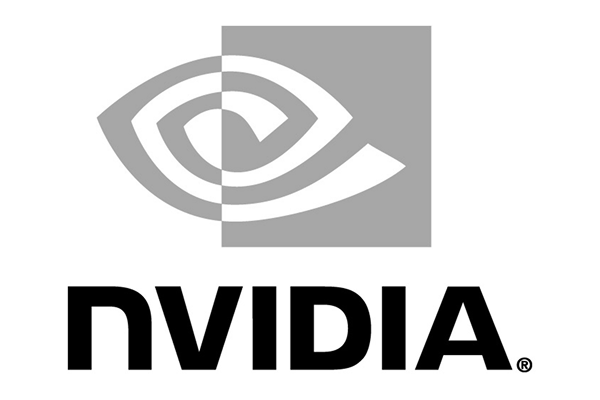 NVIDIA logo in greyscale featuring the distinctive swirl eye icon above the NVIDIA wordmark.