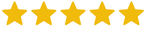 Five golden stars in a row representing a perfect five-star rating or review.