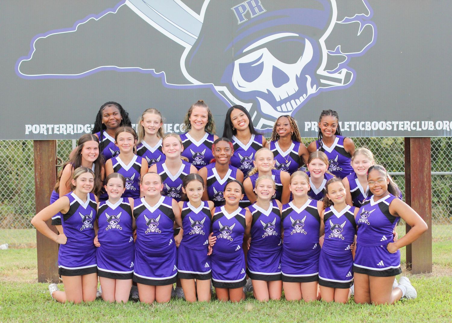 The Sun Valley High School cheerleading squad posing for a group picture in Monroe, NC.