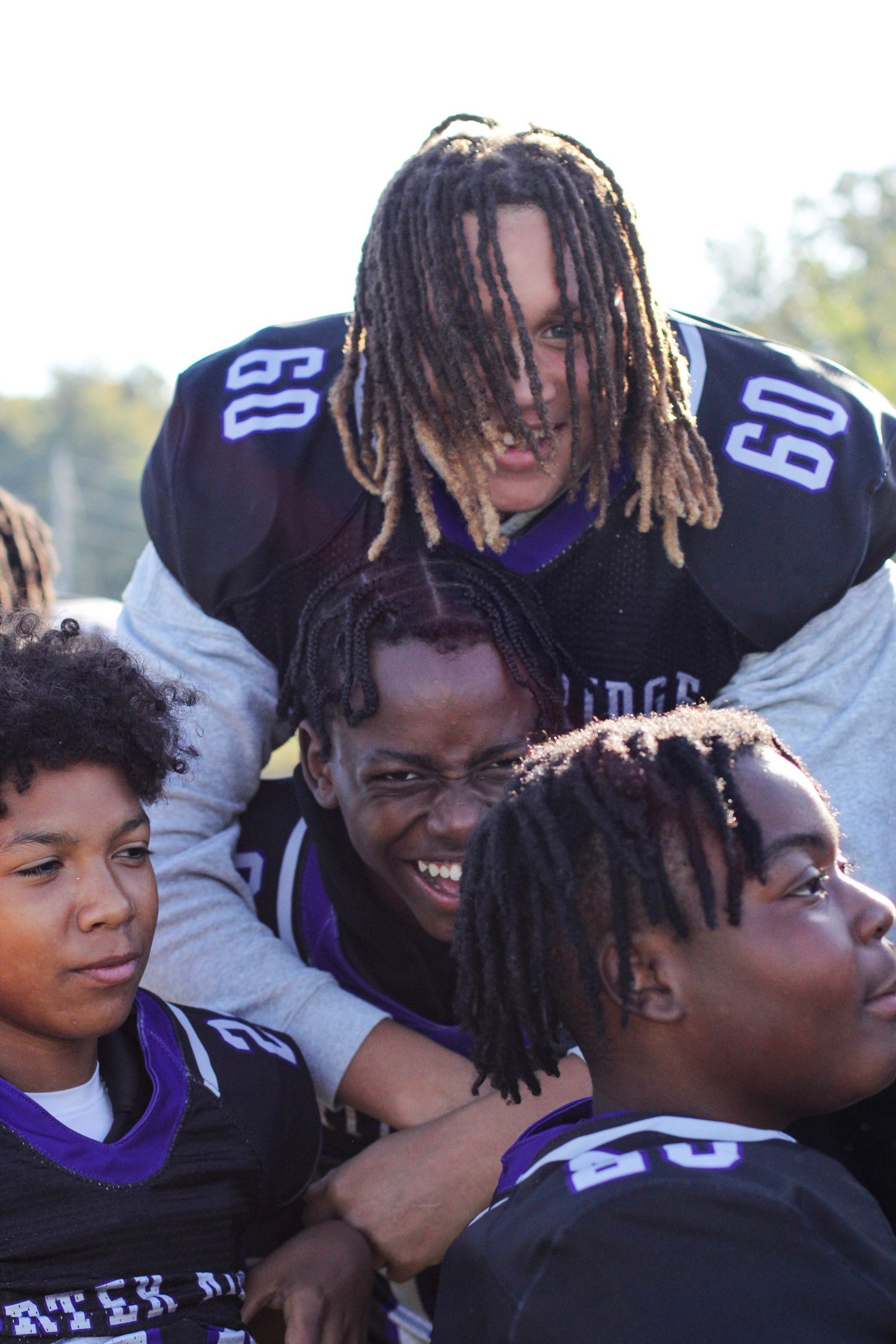 Middle school football players goofing around during a session in Matthews, NC.