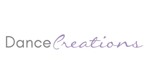 A simple logo design with the text 'Dance Creations' in gray and purple handwritten style lettering.