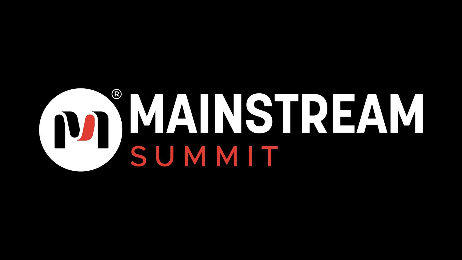 A black and white logo for Mainstream Summit with bold text and minimalist design elements.
