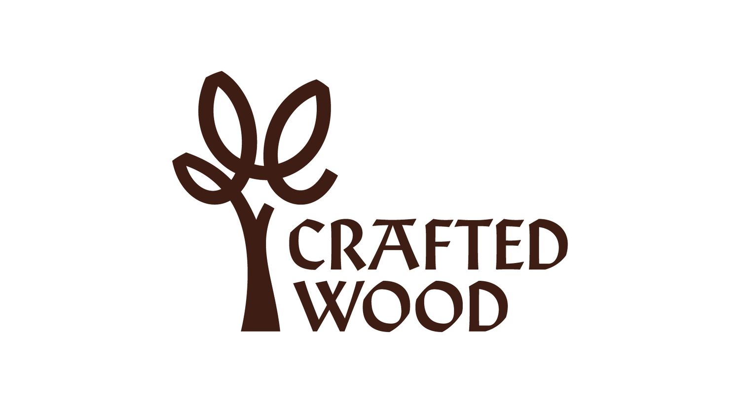 Stylized tree logos for crafted wood and woodworking businesses arranged in a horizontal line.
