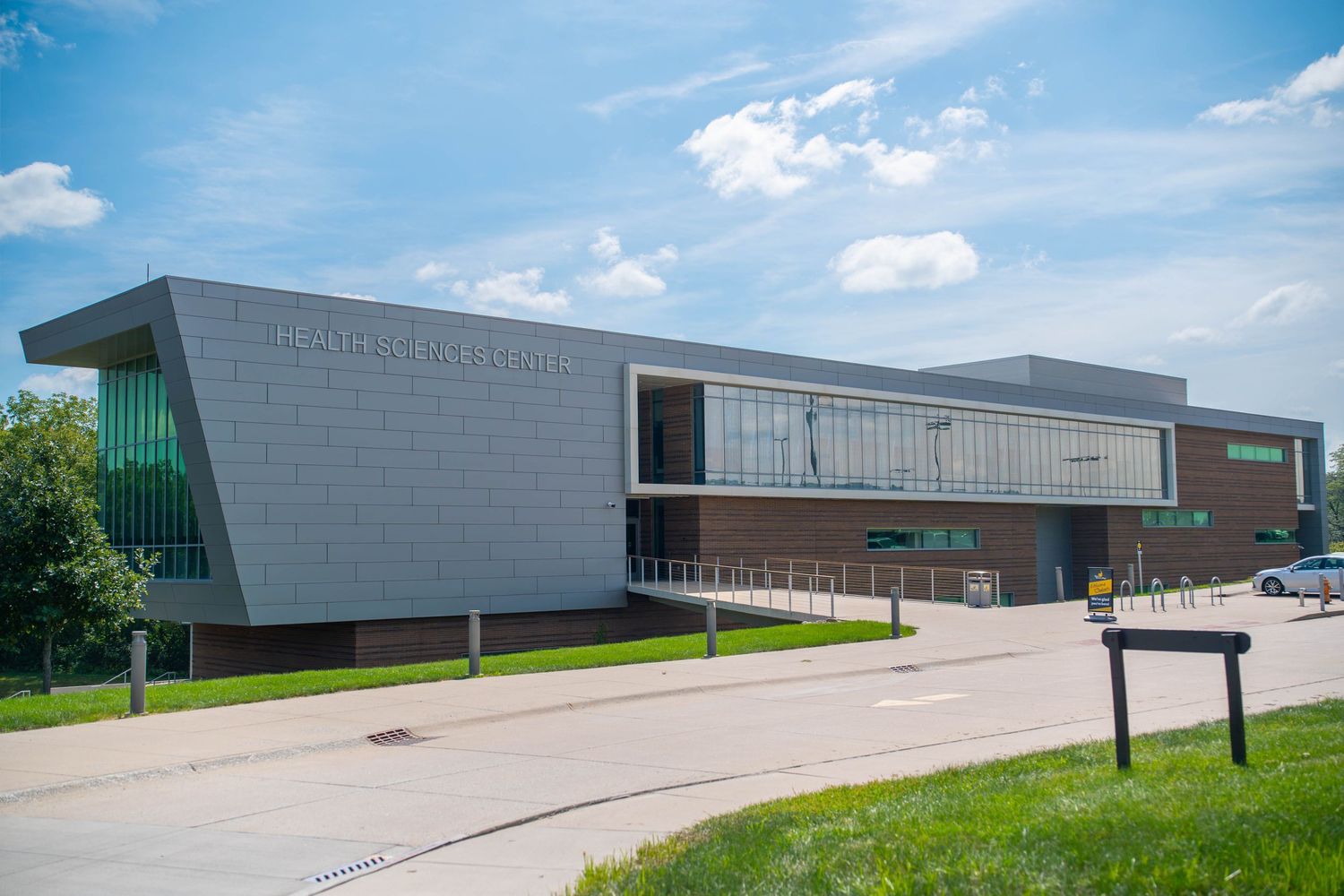 Quad Cities Black Hawk College Modern angular building featuring contemporary architecture.