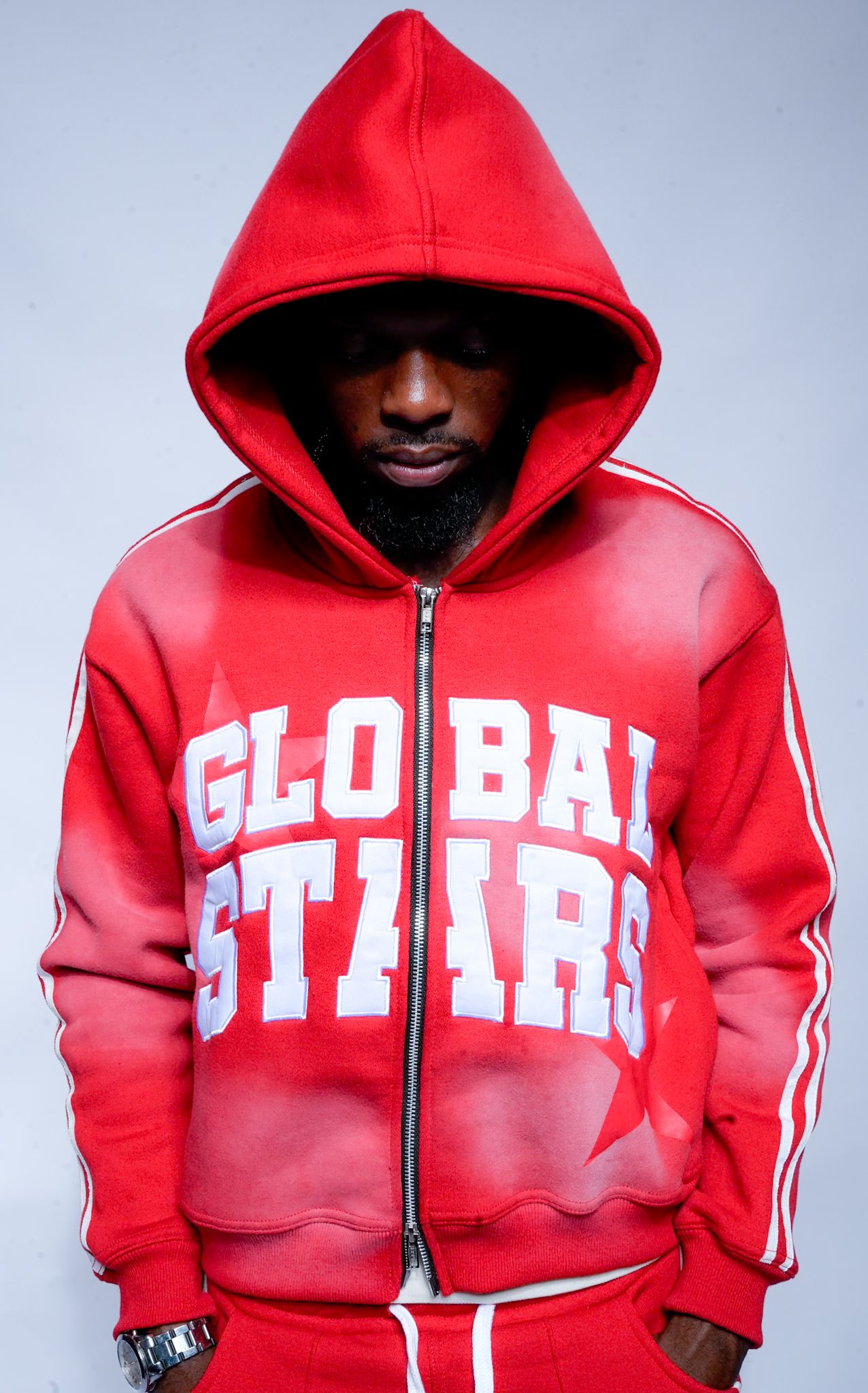 Red hooded sweatshirt with 