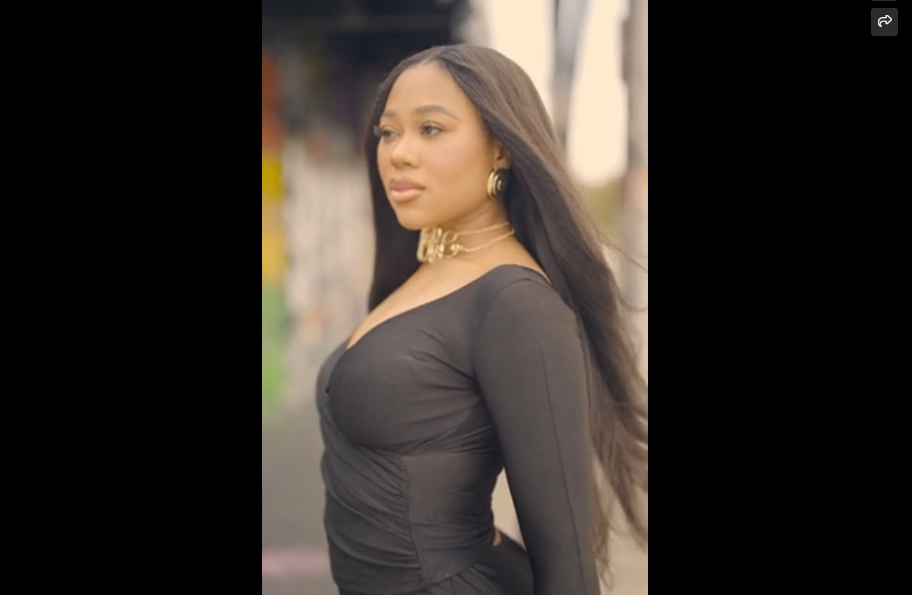 A woman in a black top poses against a wall in a series of candid fashion shots.