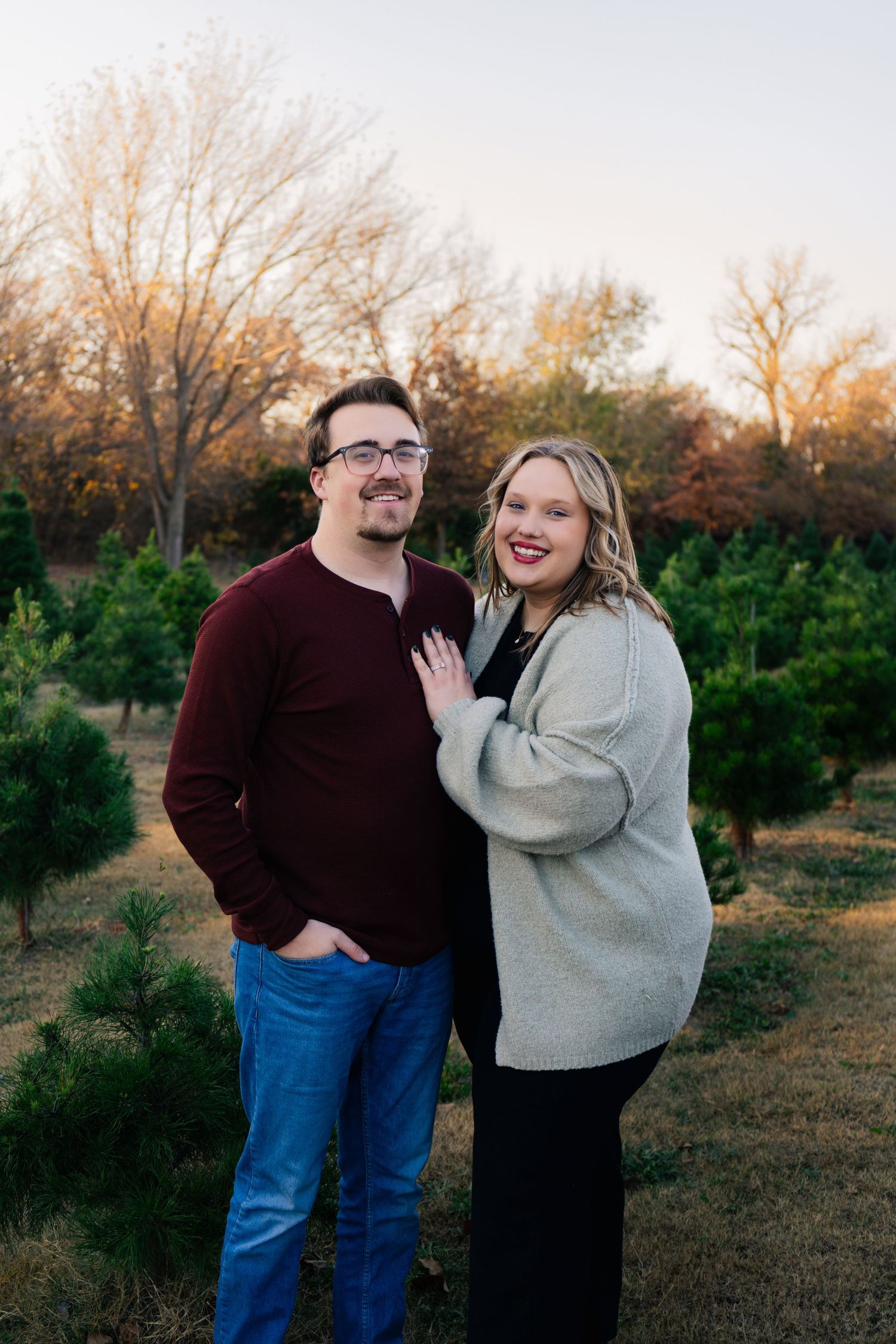 Norman, OK couples photoshoot at Christmas tree farm by Edmond & OKC photographer Taylor Maze, natural light, true-to-color portraits.
