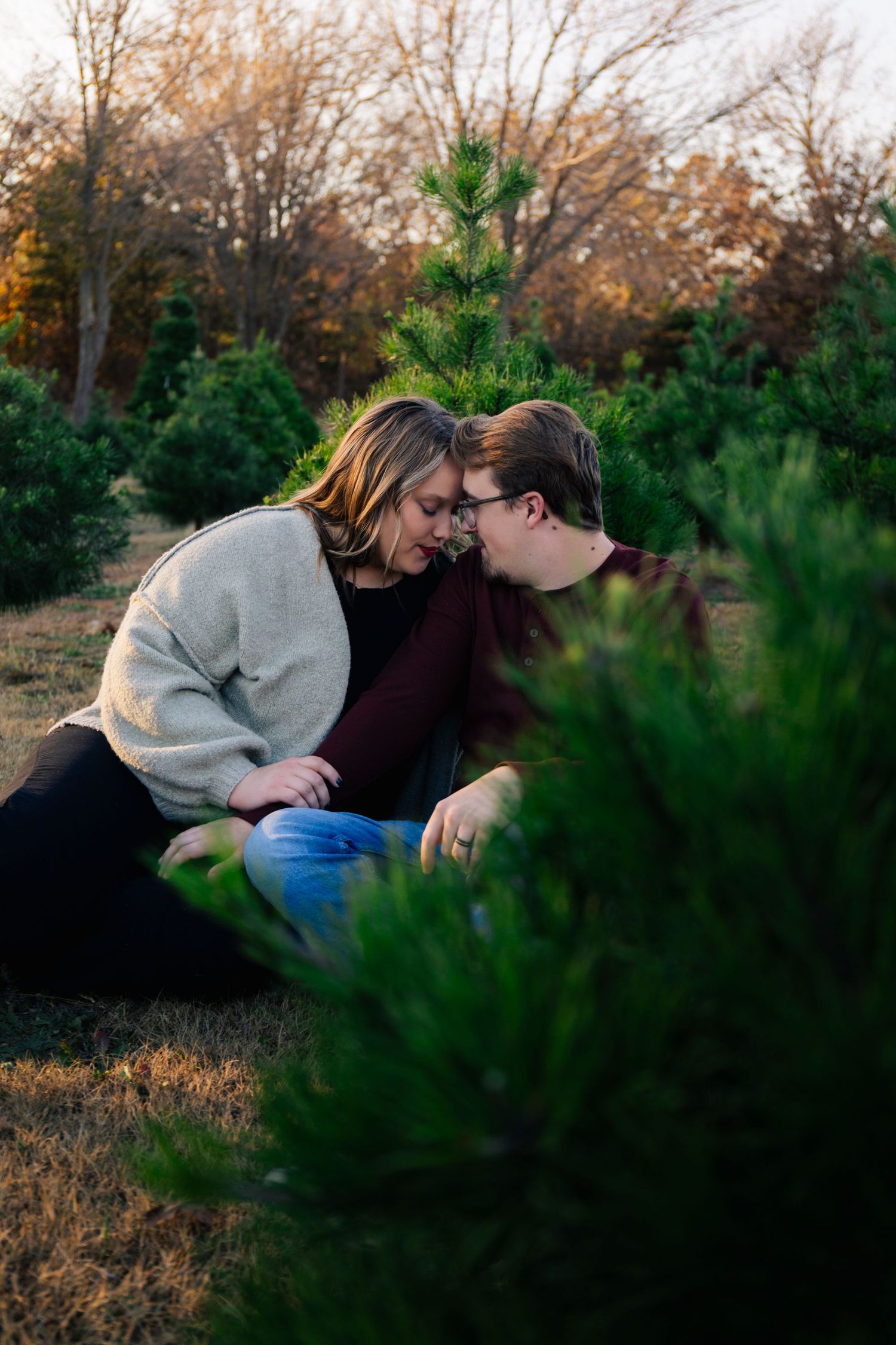 Norman, OK couples photoshoot at Christmas tree farm by Edmond & OKC photographer Taylor Maze, natural light, true-to-color portraits.