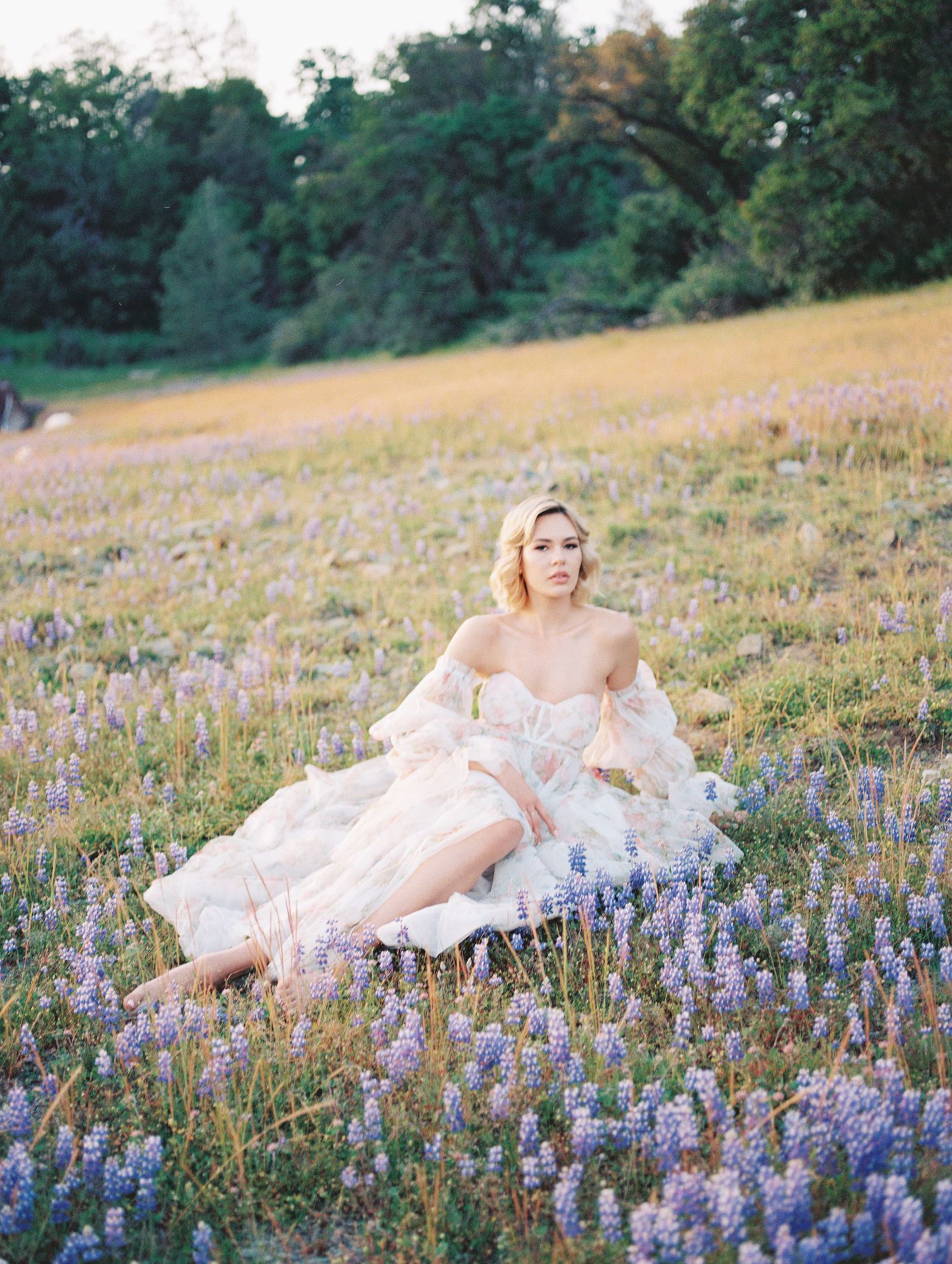Editorial bridal close-up on 35mm film, soft focus and glowing natural light.