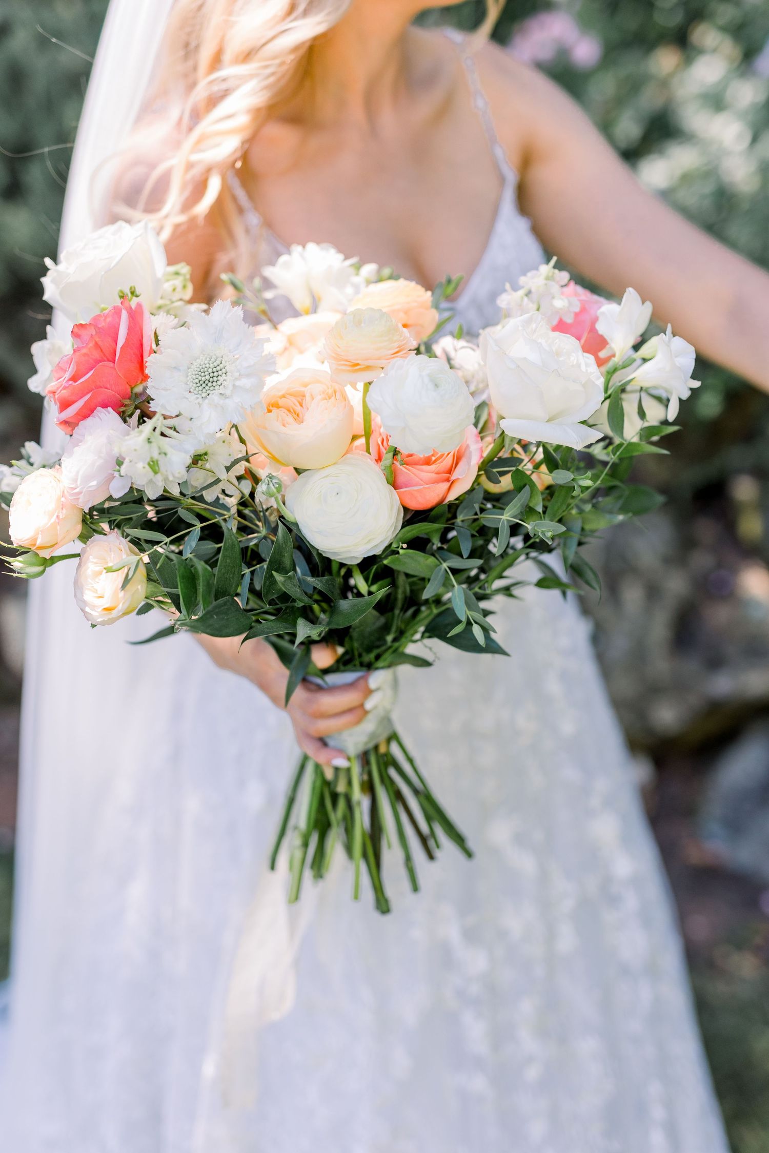 Editorial bridal close-up on 35mm film, soft focus and glowing natural light.