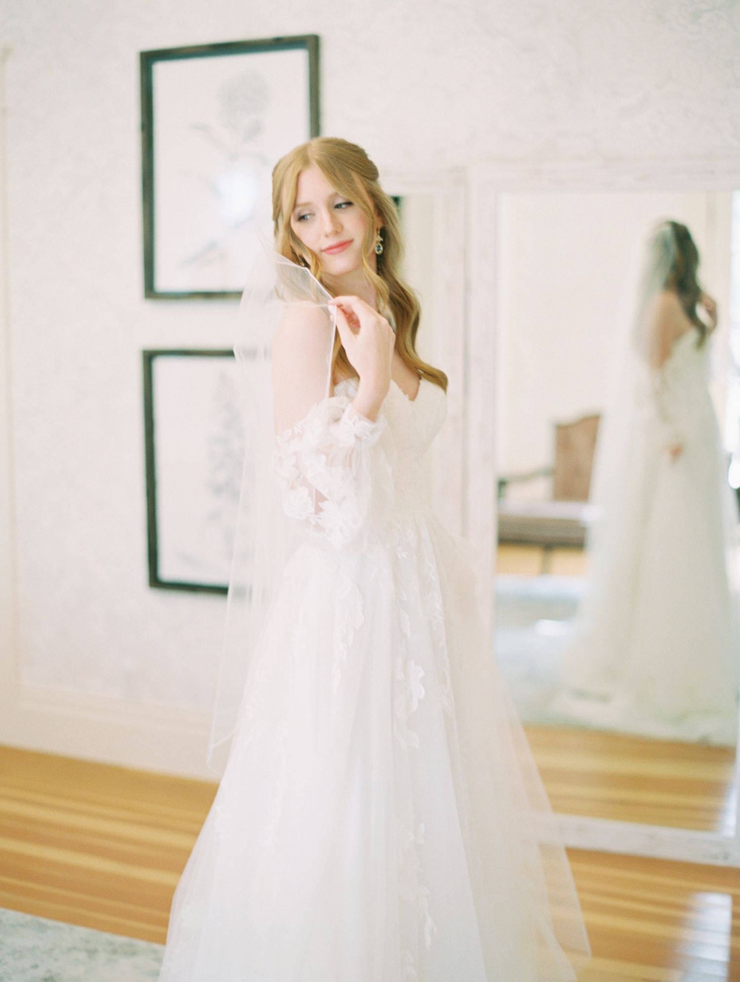Bride with soft veil , shot on real film by Boise wedding photographer Natalya Mark.