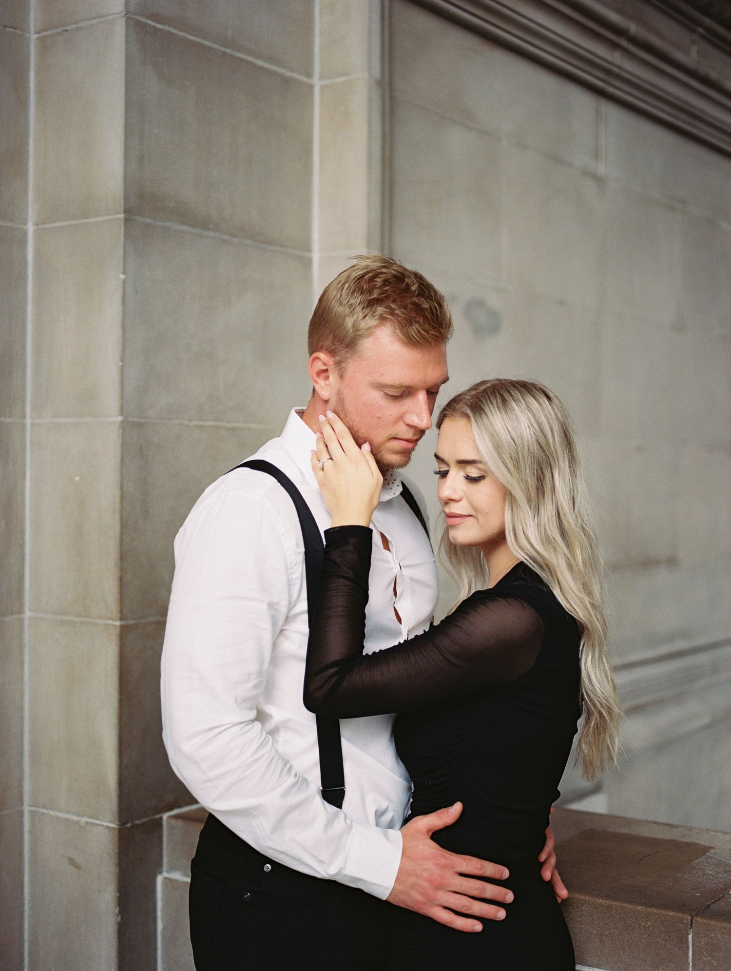 intimate bridal portrait in natural light, photographed on film in Boise, ID.
