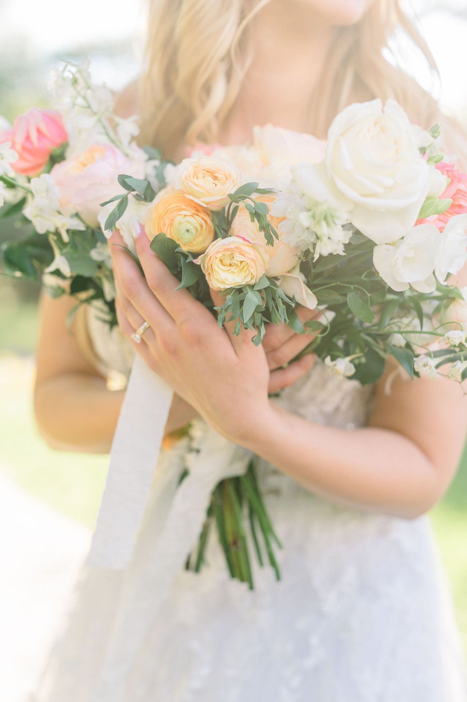 Editorial bridal close-up on 35mm film, soft focus and glowing natural light.