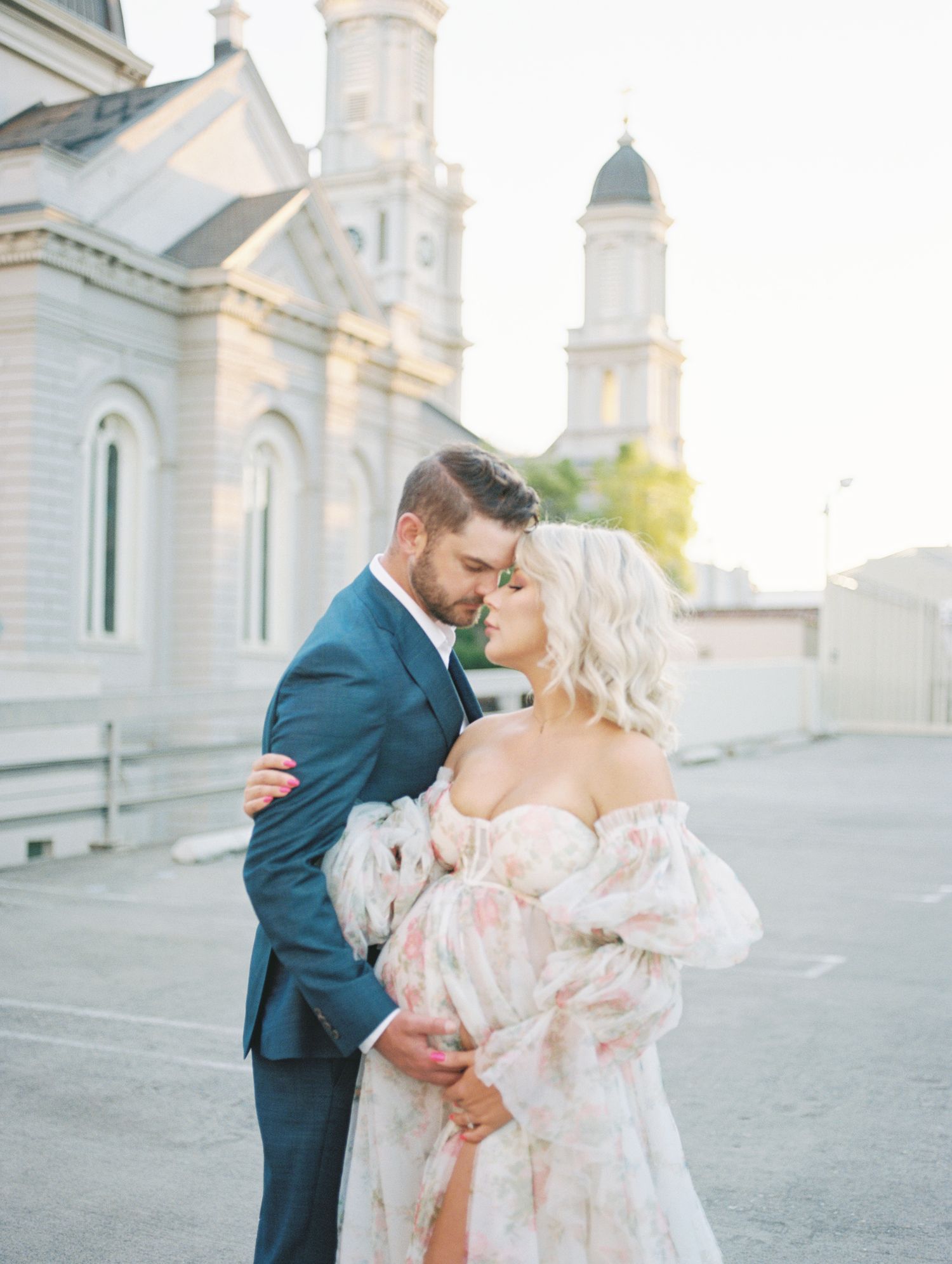 Outdoor lifestyle family photo in Boise with warm lighting and neutral outfits.