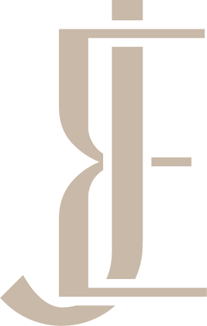 A minimalist beige logo design featuring curved and straight lines forming an abstract letter combination.