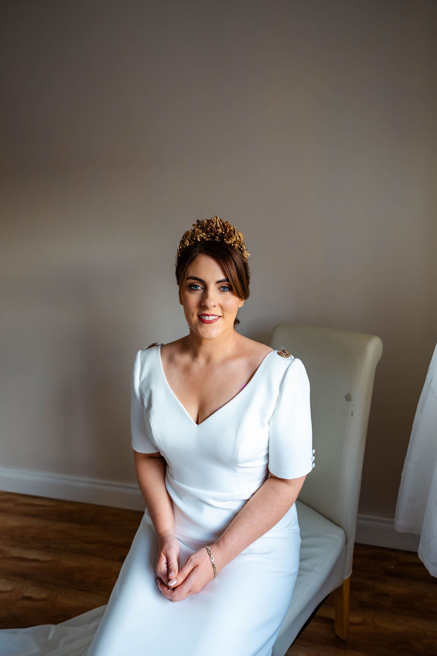 Bridal portraits in a minimalist setting with natural window light.