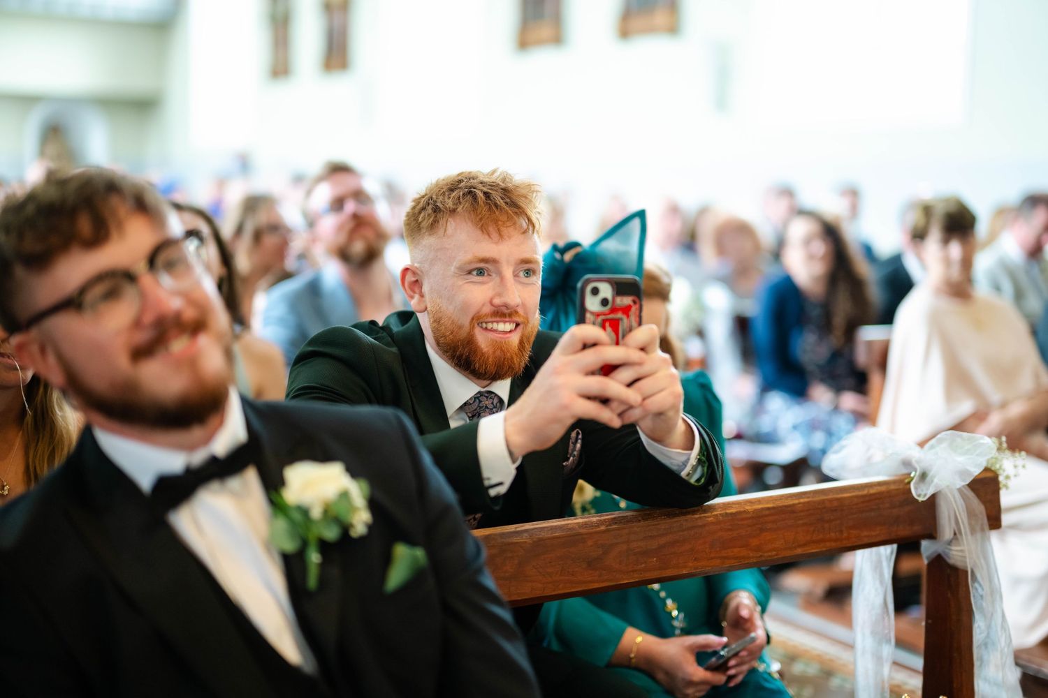Candid moments captured during church wedding ceremony celebrations.