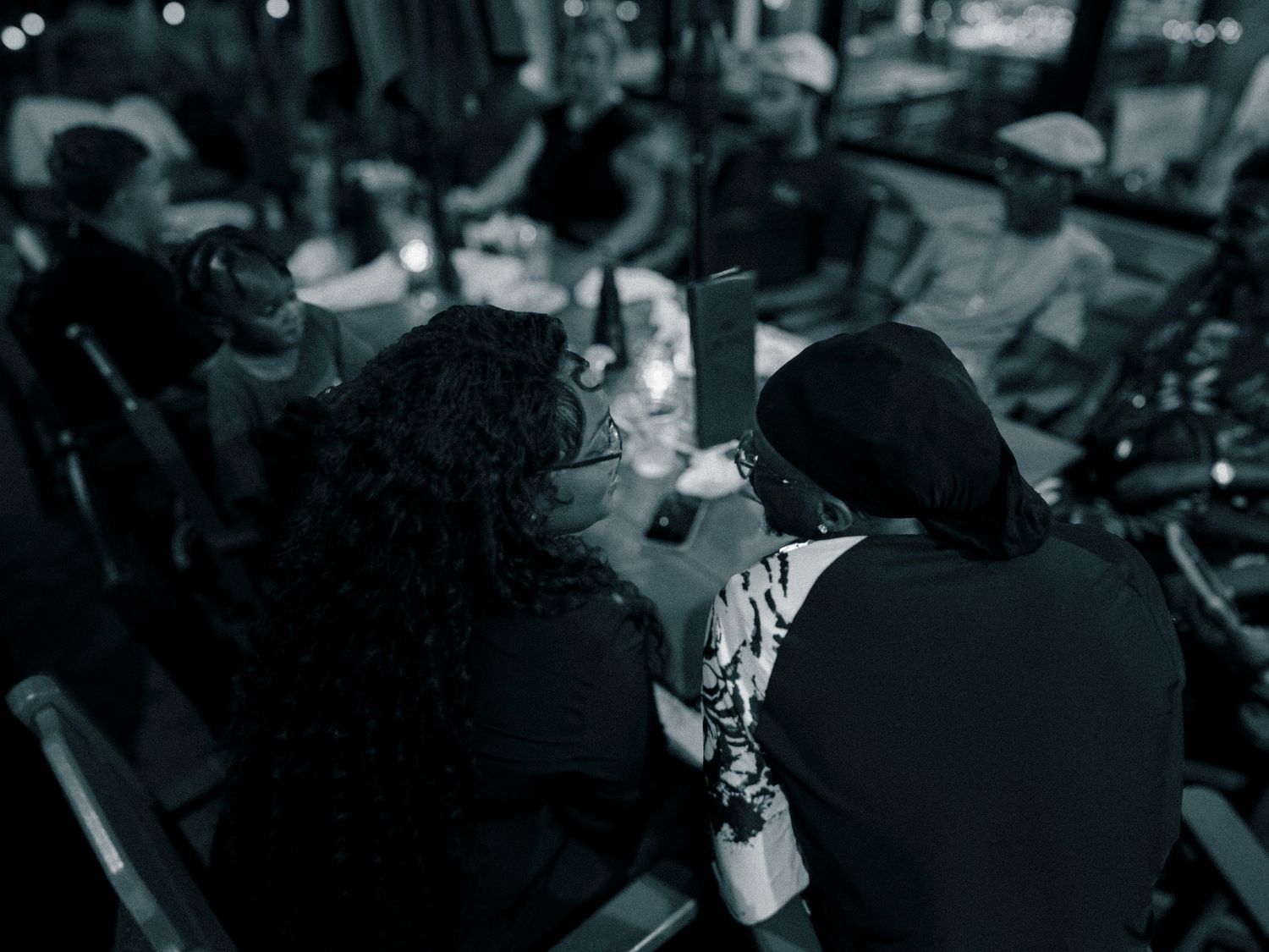 Couple gazing into each other’s eyes lovingly in black and white