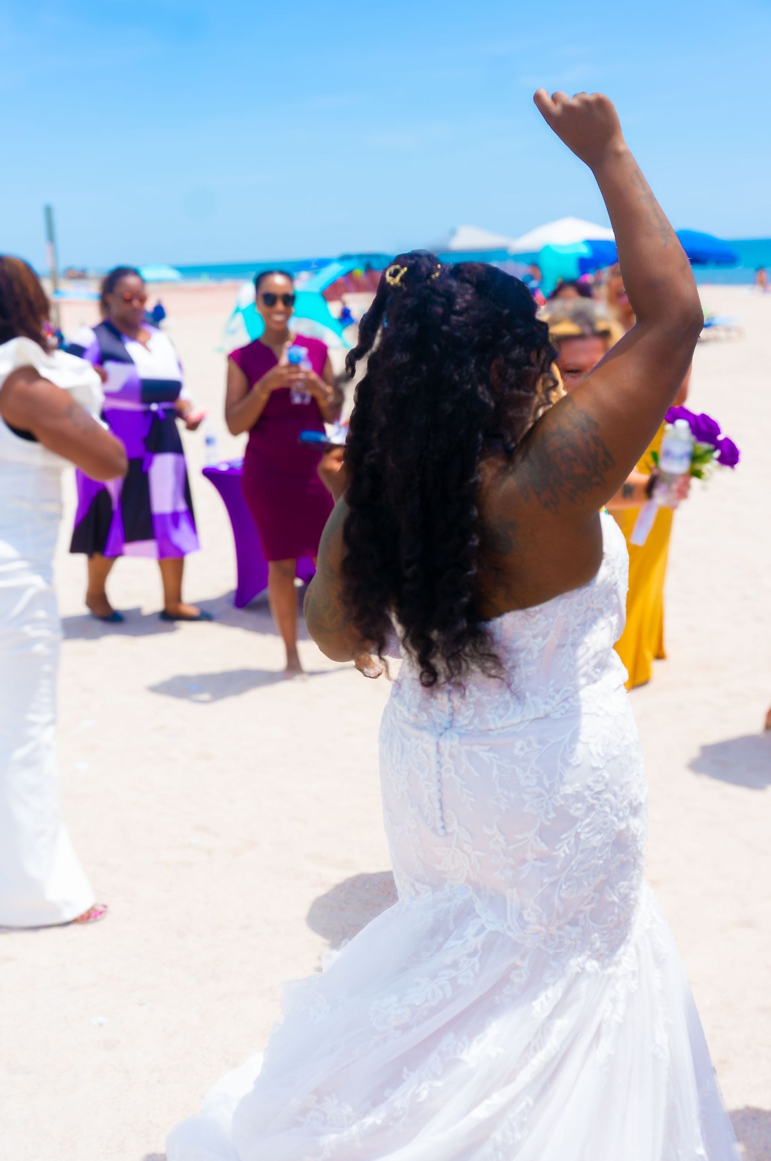 Bride turned around after tossing her bouquet