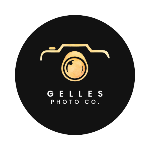Elegant black and gold circular logo designs for a photography business with minimalist geometric shapes.