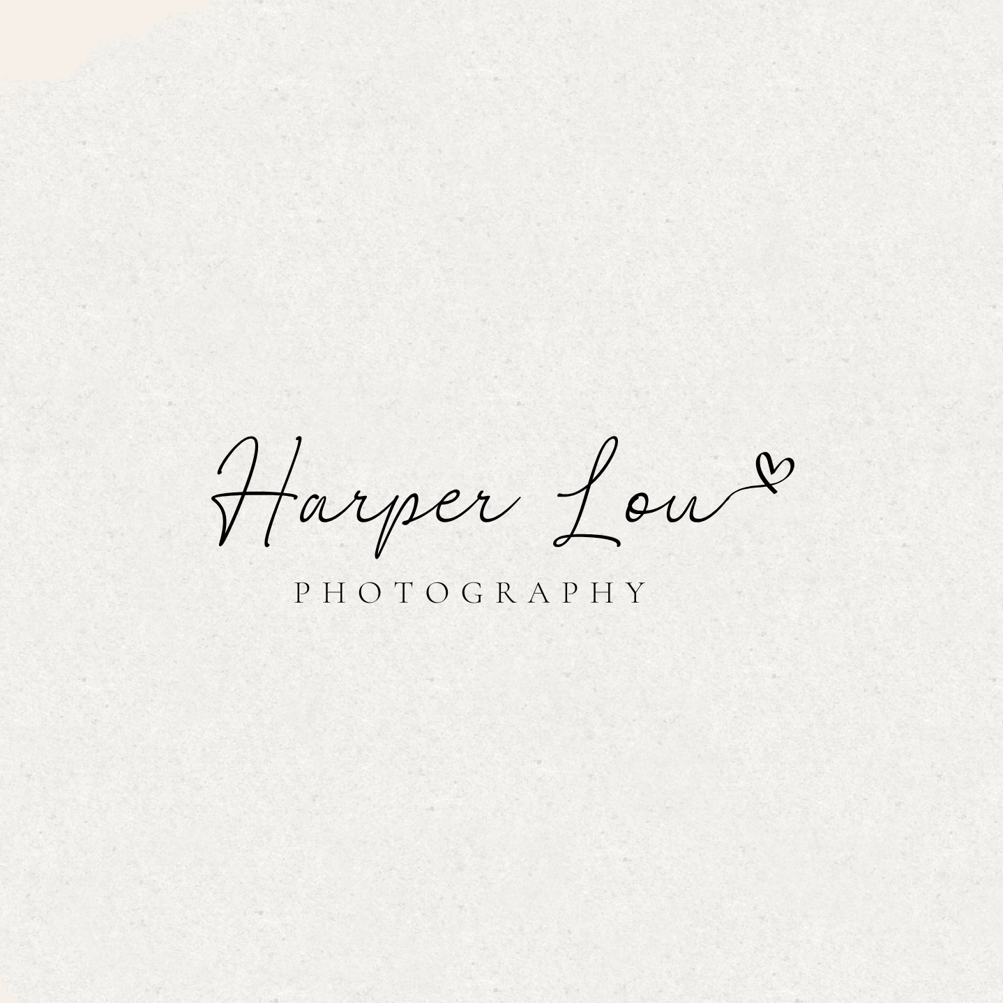 Harper Lou Photography elegant script logo with small heart accent on neutral background.