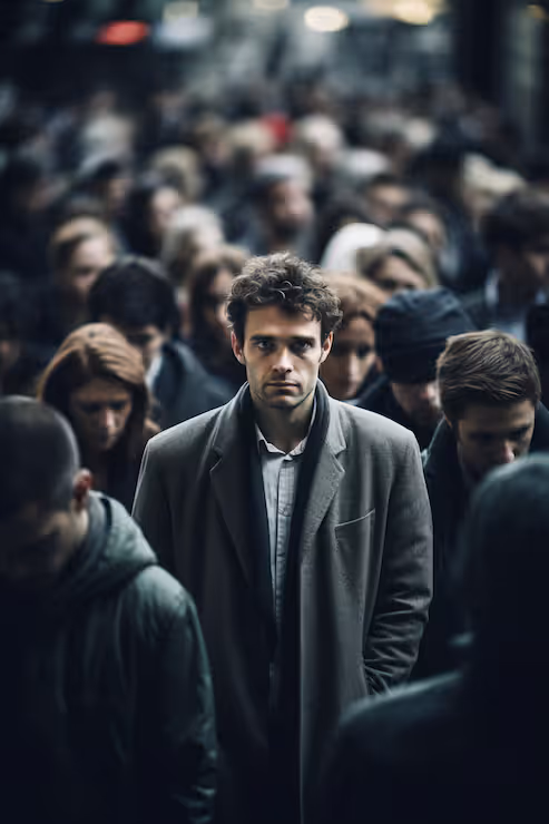 Man standing in crowd.