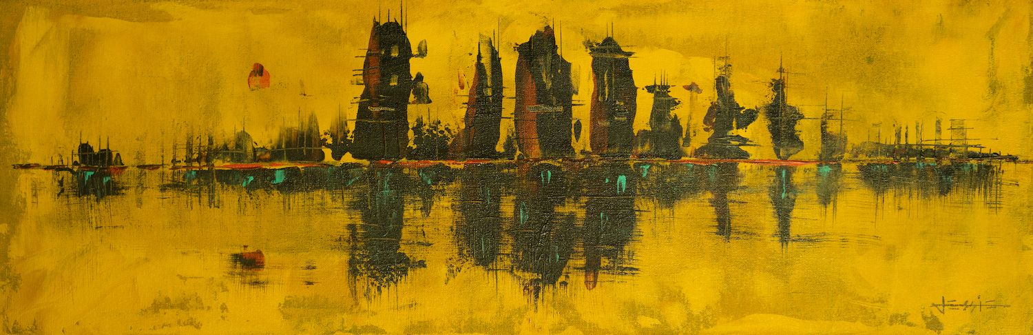 Impressionist Painting of ships sailing by veteran artist and instructor Jessie Schwartz