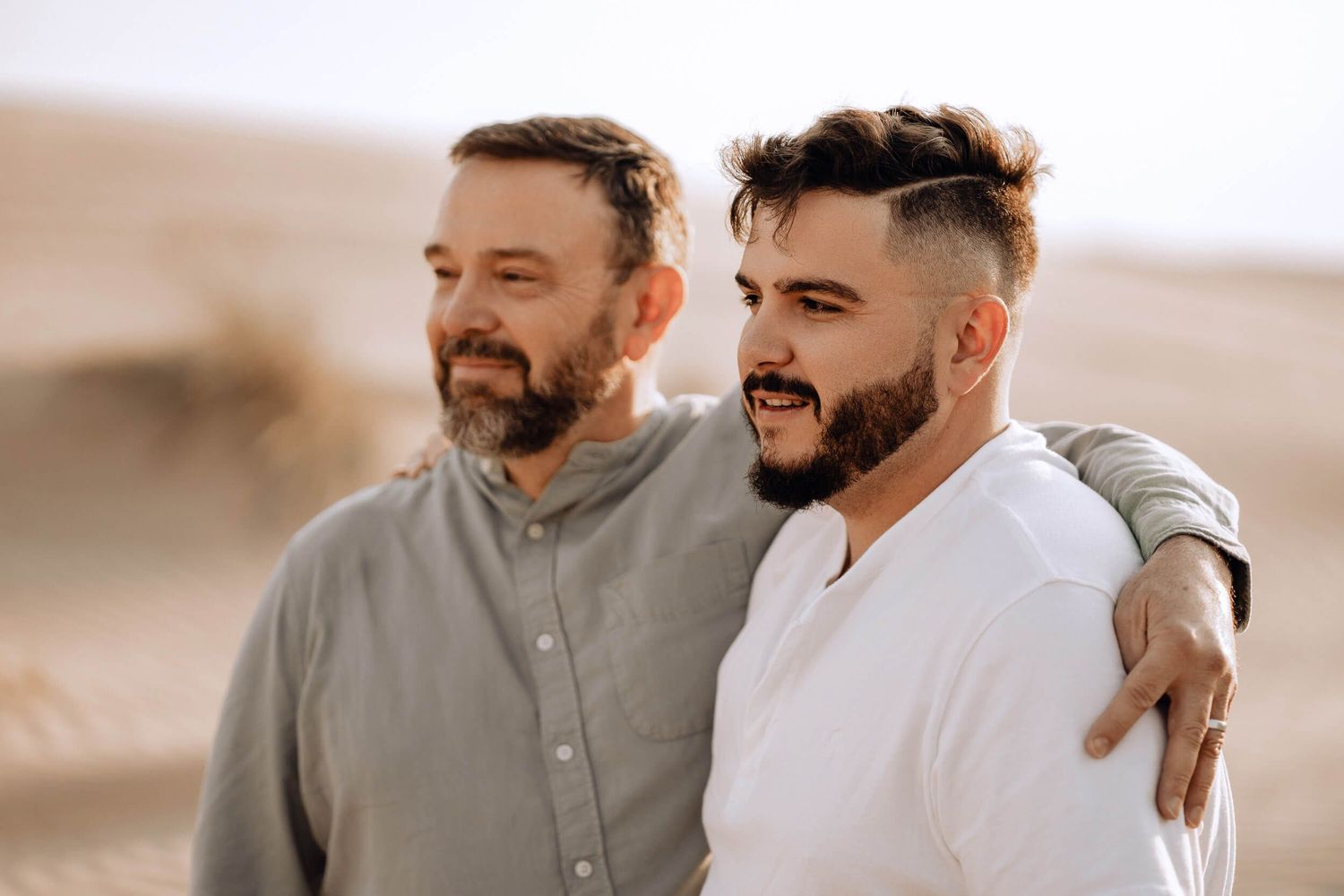Casual desert portrait session captures authentic connection between two people.