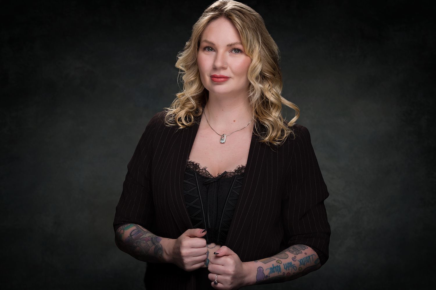 Professional studio headshot in Lehigh Valley with dramatic lighting shows a model posing